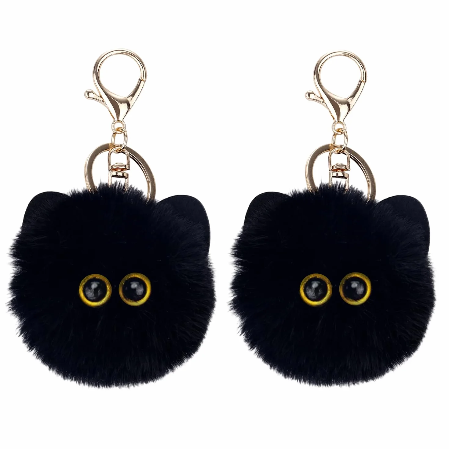2szt Czarny Kot Miękki Brelok, Słodki Kot Pompon Brelok Miękki Kawaii Zawieszki Plecaka dla Kobiet Dziewczyn Kluczyki do Samochodu Portfele Akcesoria do Torby