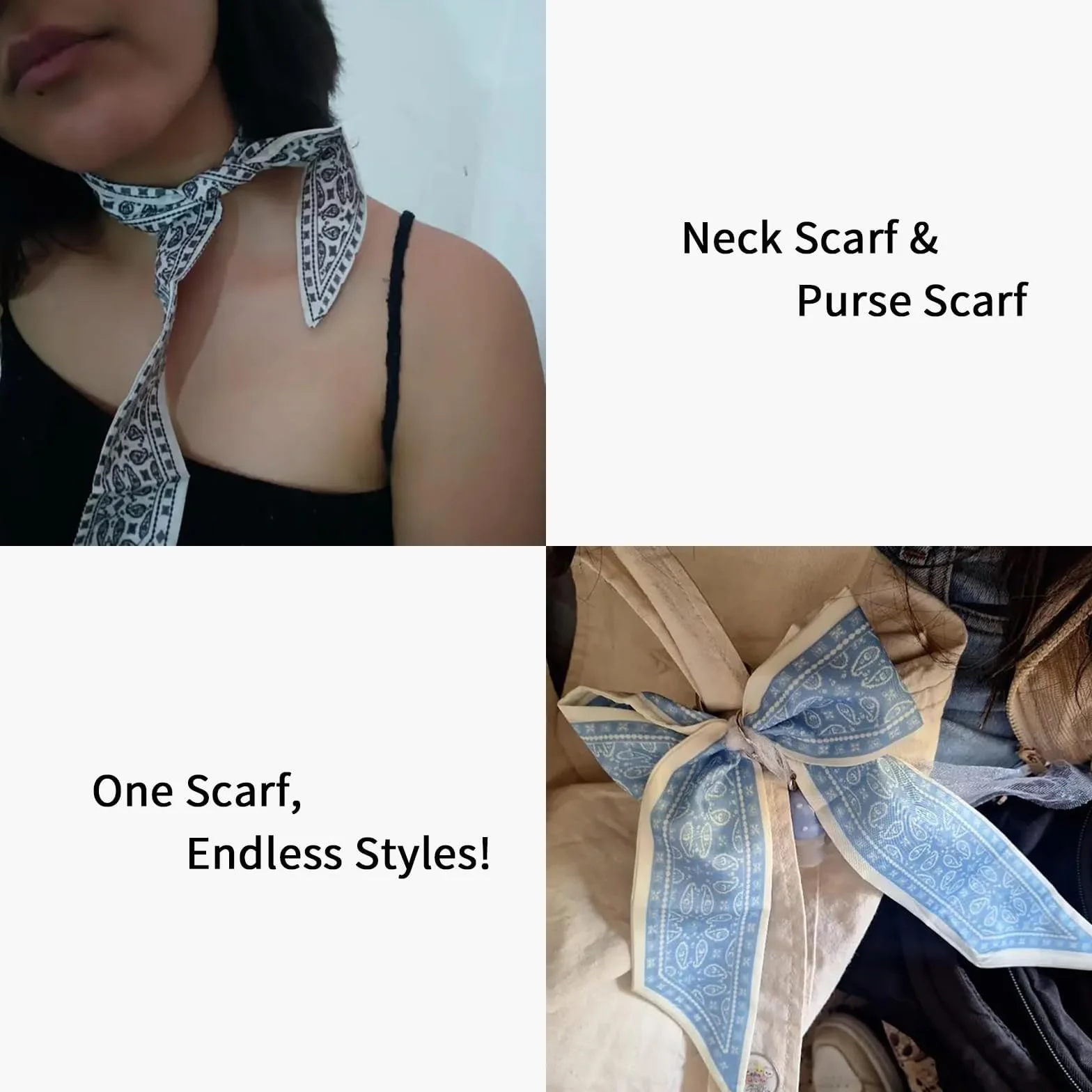 4 szt. szalik damski, bandana do włosów dla kobiet, satynowa chustka, chusta na głowę, wiązanie szyi lub głowy, stylowe akcesoria modowe, styl boho, prezenty dla kobiet (89 x 6 cm)