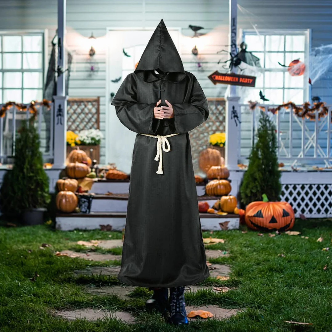 Wishstar Dekoracja na Halloween, średniowieczny renesans, mnich ze sznurkiem, męski prister z krzyżem na imprezę tematyczną, Halloween, Cosplay, karnawał i karnawał