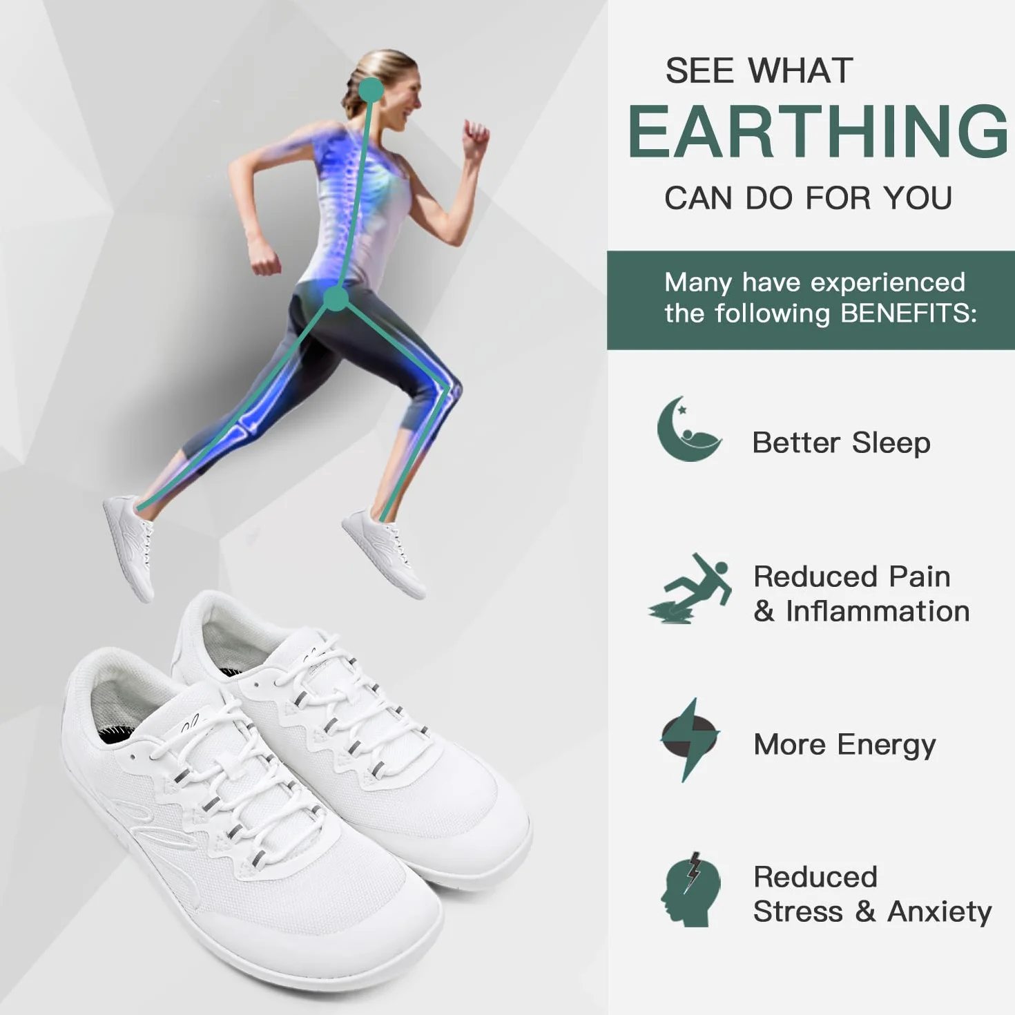 earthinglife Barefoot Grounding Shoe for Earthing Men Women Wide Toe Box Slip On Shoes Breathable Upper Non-Slip Elastic Conductive Outsole Comfortable Walking Shoes