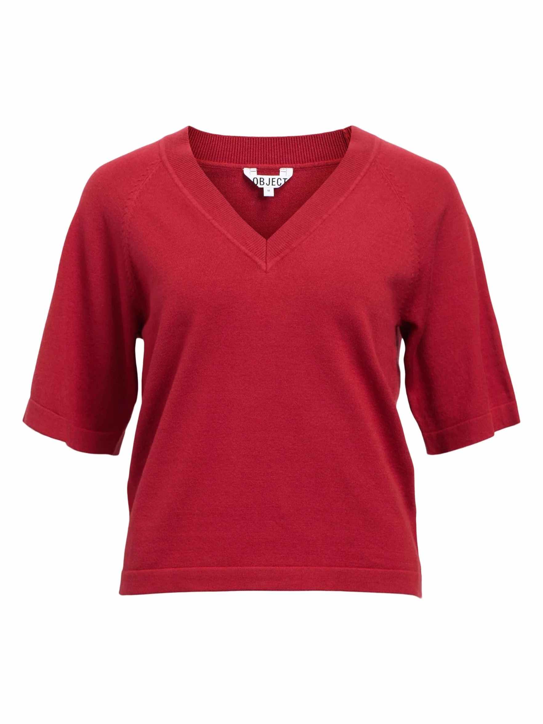 Objthess 2/4 Lo V-Neck Knit Top Noos, Karanda Red, M