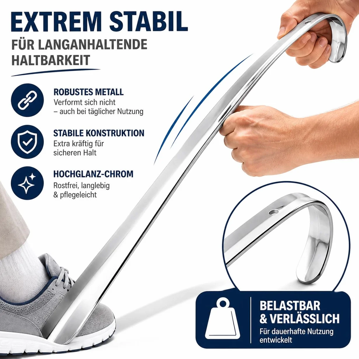 TelMo® ok. 70 cm łyżka do butów z metalu, bardzo stabilne wykonanie, długa