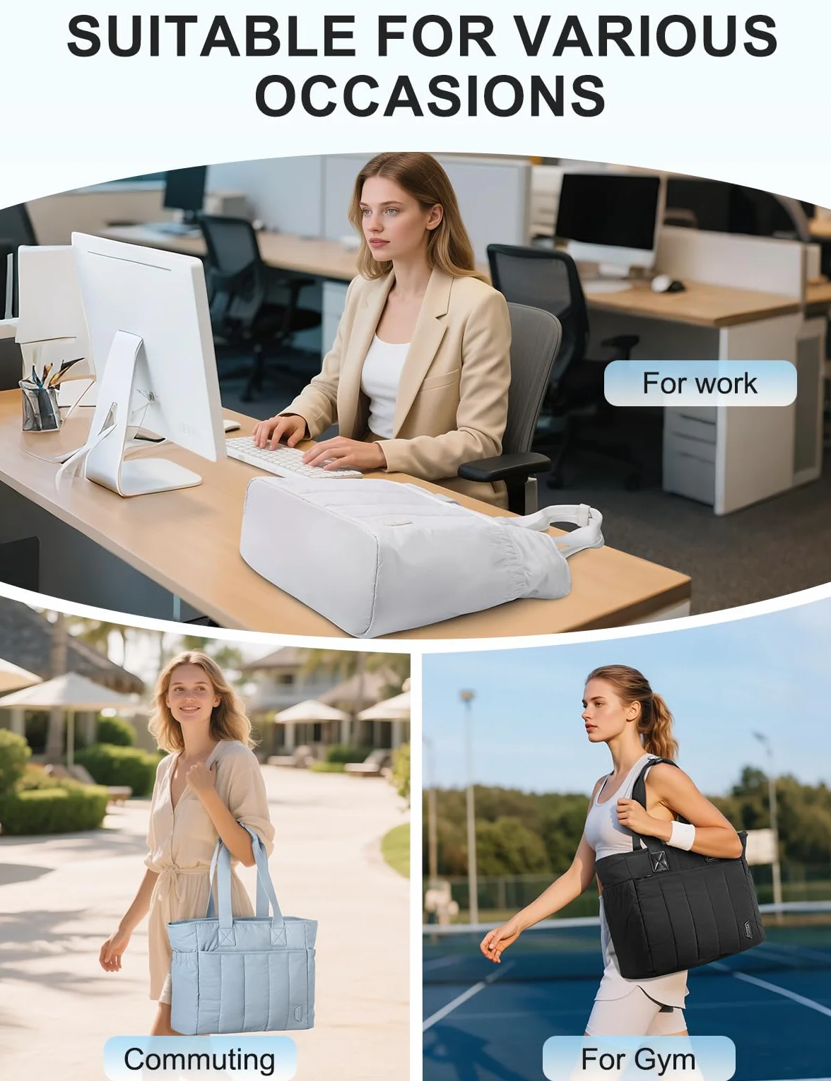 VASCHY Puffer Tote Bag dla kobiet, pikowana torba na ramię z kieszenią na ramię