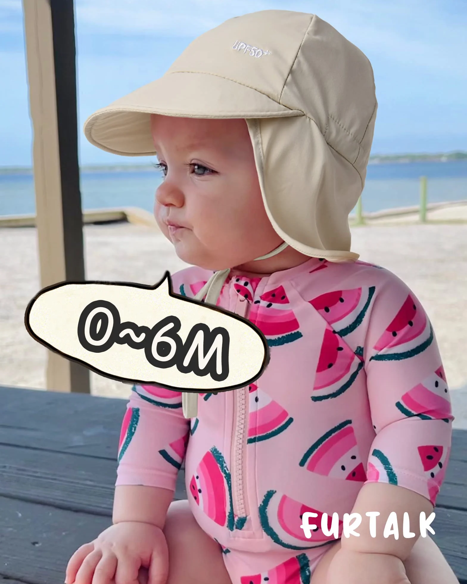 FURTALK Czapka przeciwsłoneczna dla dzieci z regulowanym kołnierzem UPF 50+ dla chłopców i dziewcząt, letnia czapka plażowa do pływania