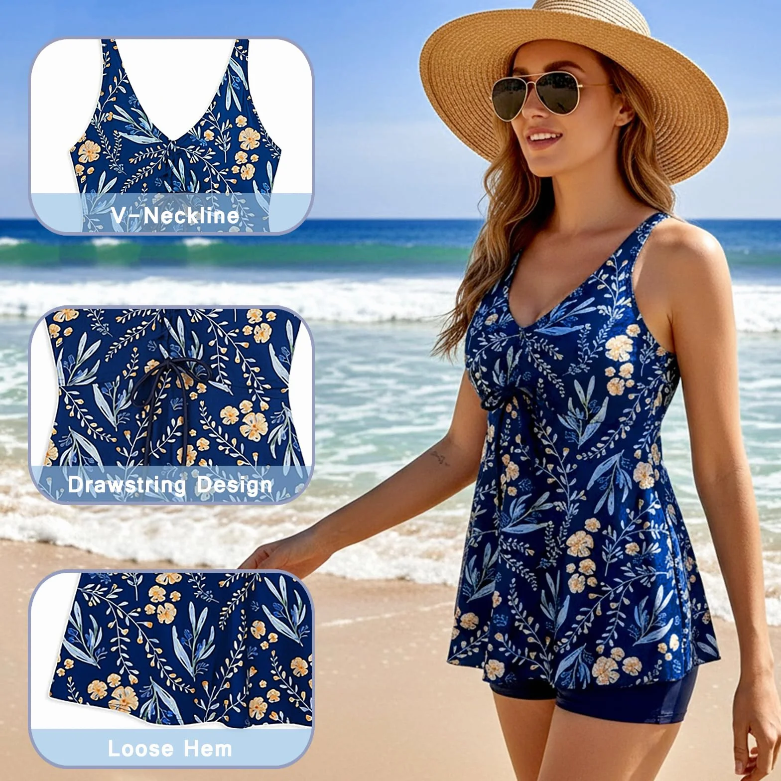 Tankini damski kostium kąpielowy, push up, górna część z szortami kąpielowymi, czas wolny, dwuczęściowy strój kąpielowy, zestaw bikini, na plażę, imprezę, basen, urlop, spa