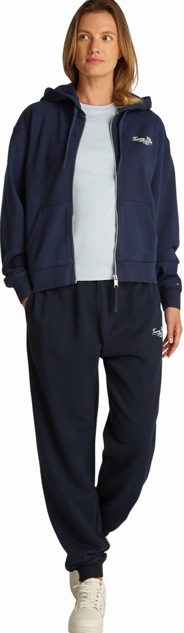 Tommy Hilfiger Damska bluza z kapturem REG Script Zip WW0WW44632, Niebieski (Dark Night Navy), M