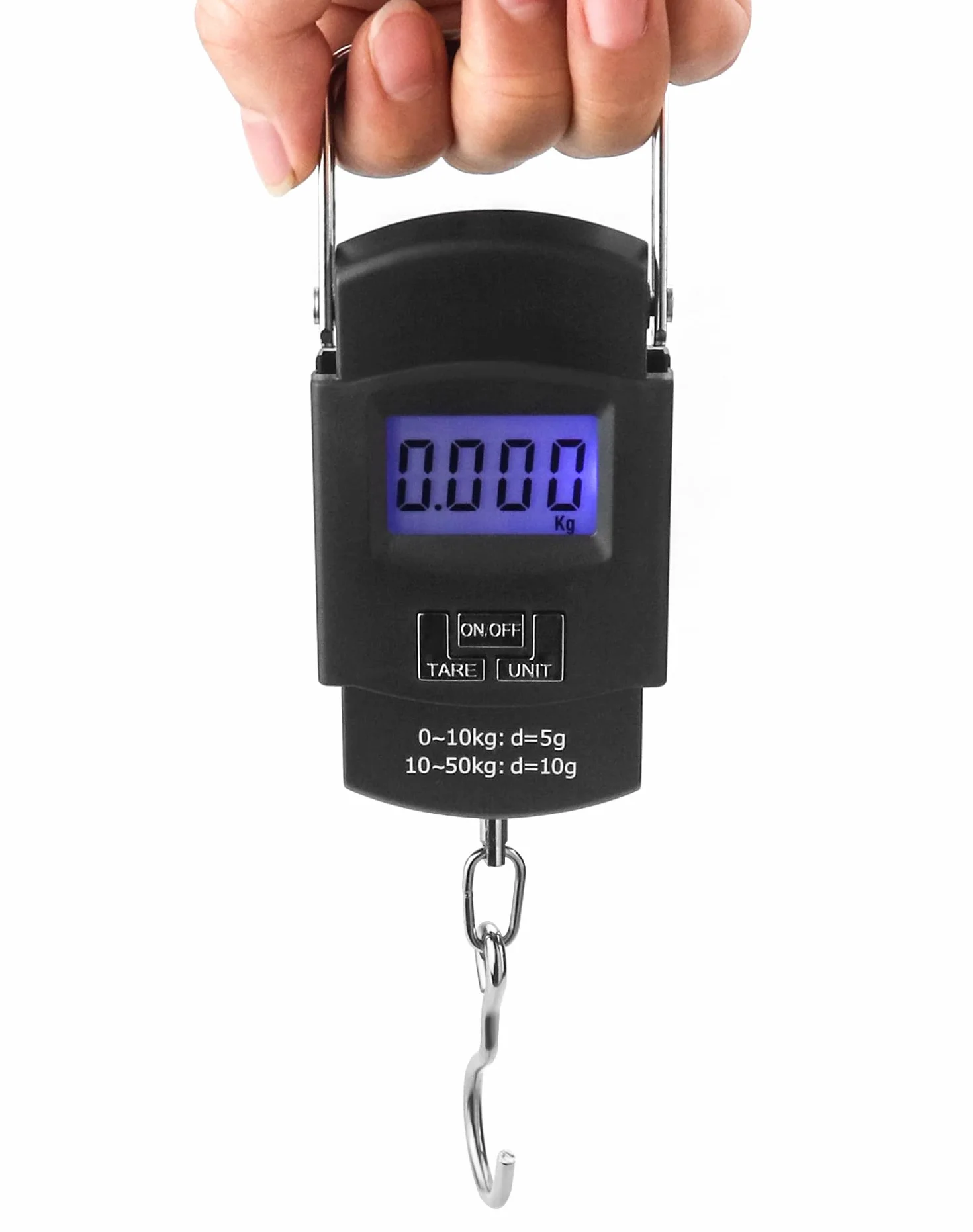 QWORK® Przenośna waga bagażowa 50 kg, cyfrowa waga bagażowa, waga bagażowa, idealna do pomiaru ryb, bagażu, baterii nie wchodzi w skład zestawu