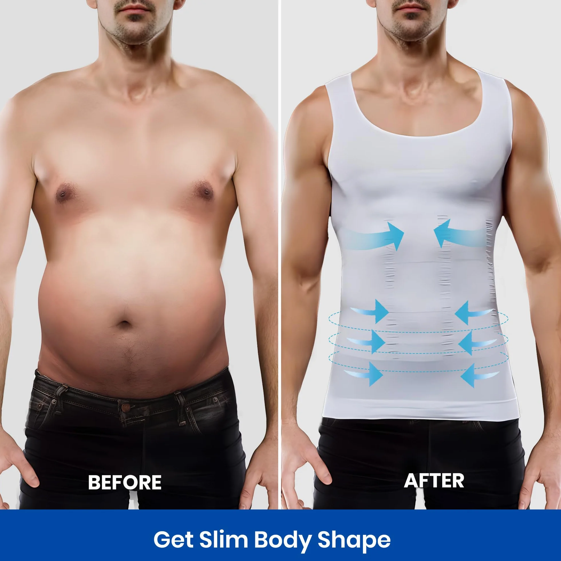MEETYOO Koszulka kompresyjna męska typu tank top, bielizna modelująca bez rękawów, koszulka na siłownię, sport, podkoszulek dla mężczyzn, bodybuilding, trening, body Shaper, biały, XL
