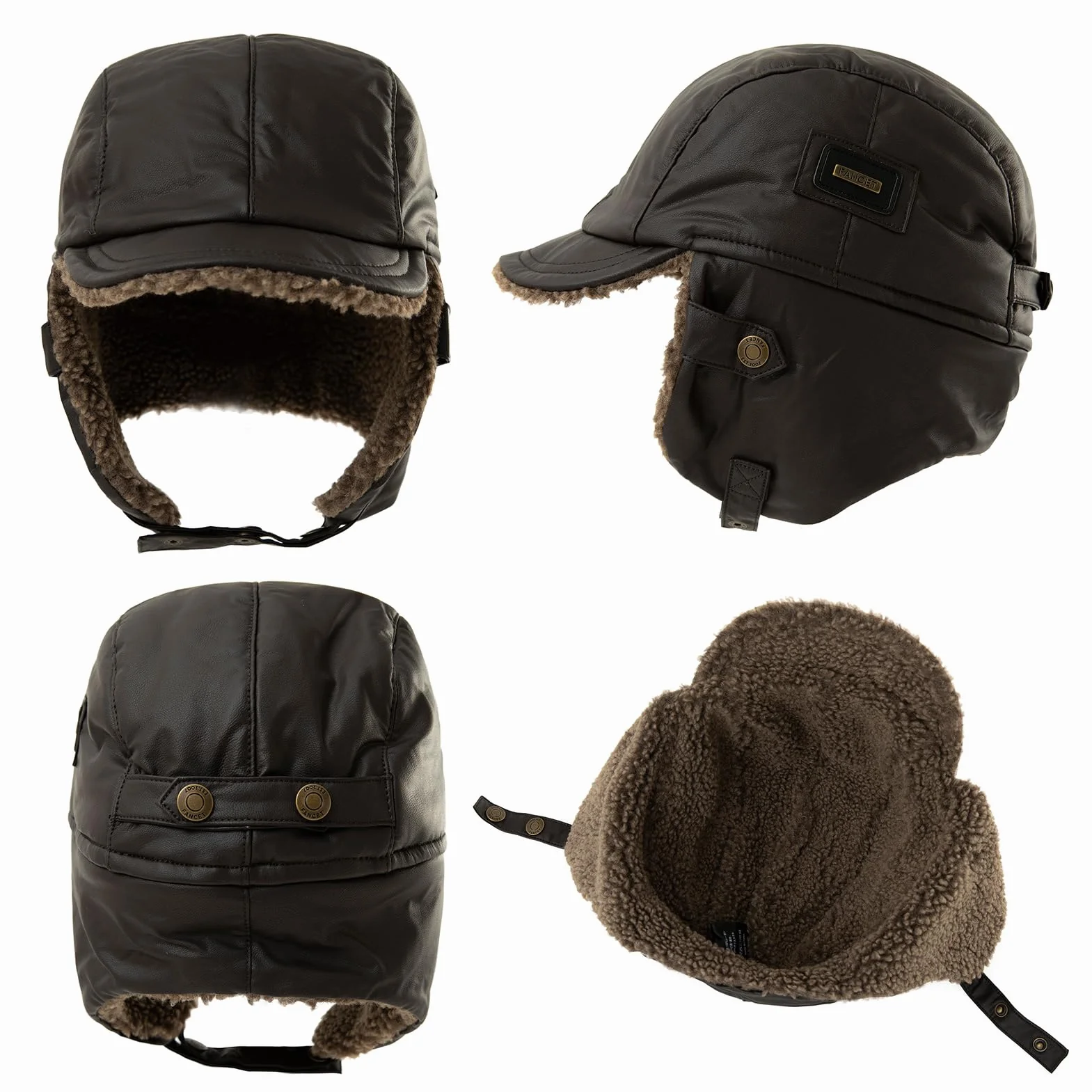 Comhats Ciepła czapka traperska męska ze sztucznej skóry bomberka kapelusz unisex czapka lotnicza czapka futrzana, 99708_Coffee braun, L-XL