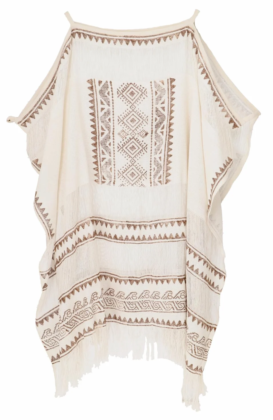 GURU SHOP Boho Ponczo, lekkie ponczo oversize boho - białe, damskie