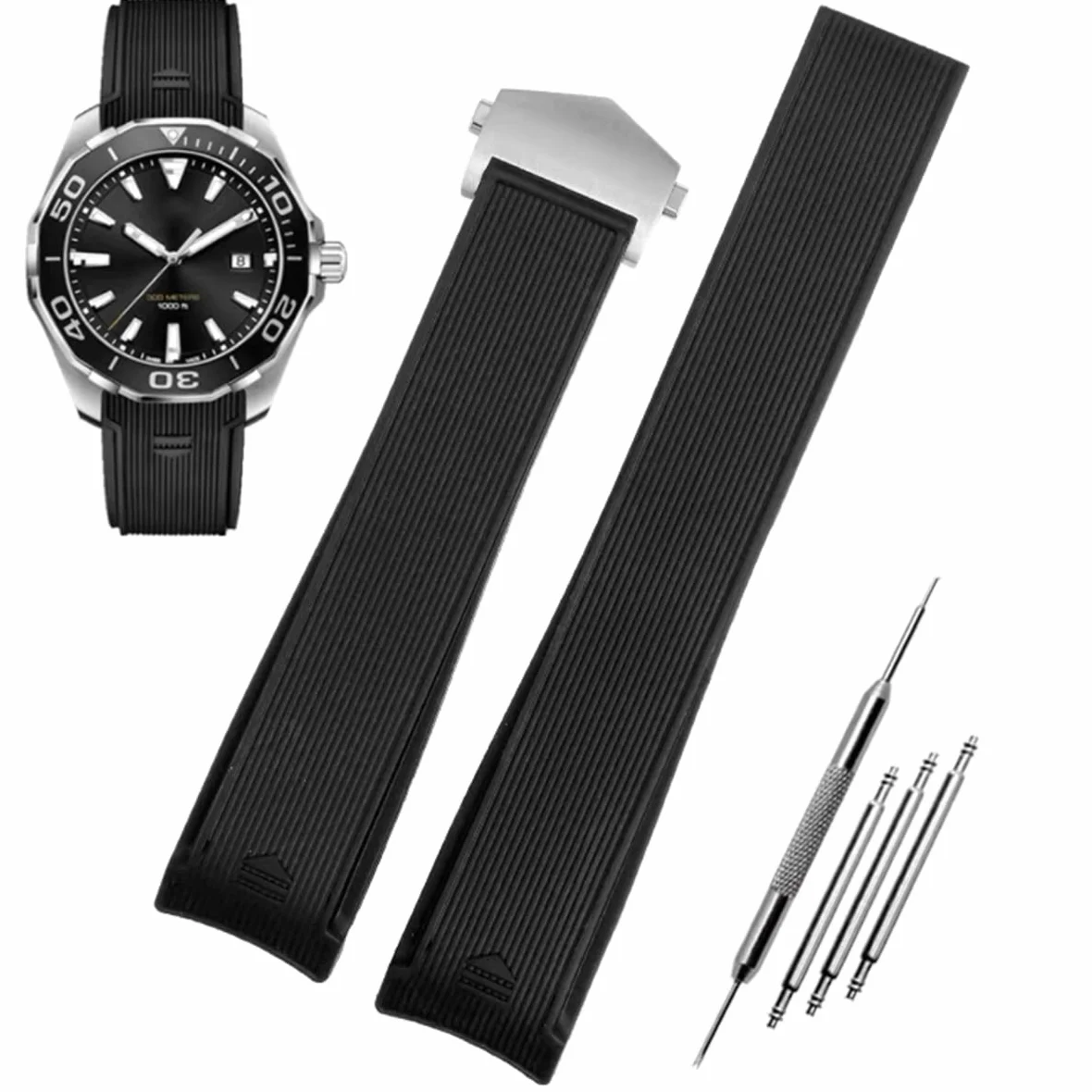 Opaska do Zegarka dla Tag Heuer 22mm Silikon Bransoletka，Pasek Męskie Zegarek Akcesoria Aquaracer Monaco seria Zamienny Pasek Oryginalna Bransoletka Kompatybilny z Tag Heuer