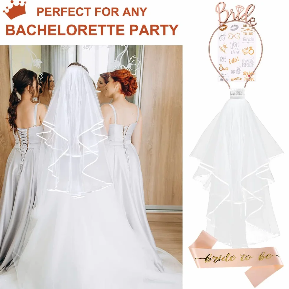 Aomig Bride to Be JGA dekoracyjna szarfa zestaw 4 szt. Team Bride szarfa na wieczór panieński, fotografia ślubna, korona urodzinowa, dla dziewcząt, welon, tiara, wieczór panieński, opaska na czoło w