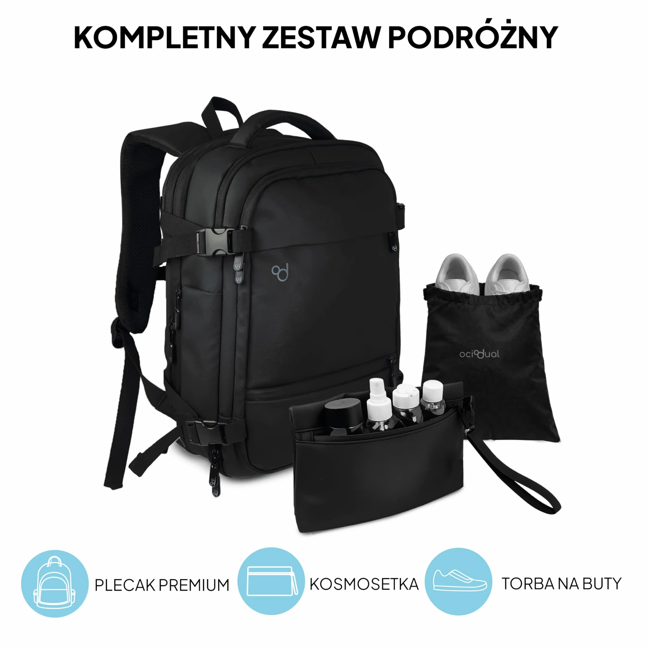 OcioDual Plecak podróżny do kabiny samolotu 55x40x20 Bagaż podręczny z możliwością powiększenia do 55x40x25 cm dla (Iberia, Easyjet, Lufthansa, Air France) Męska damska walizka kabinowa Przegroda