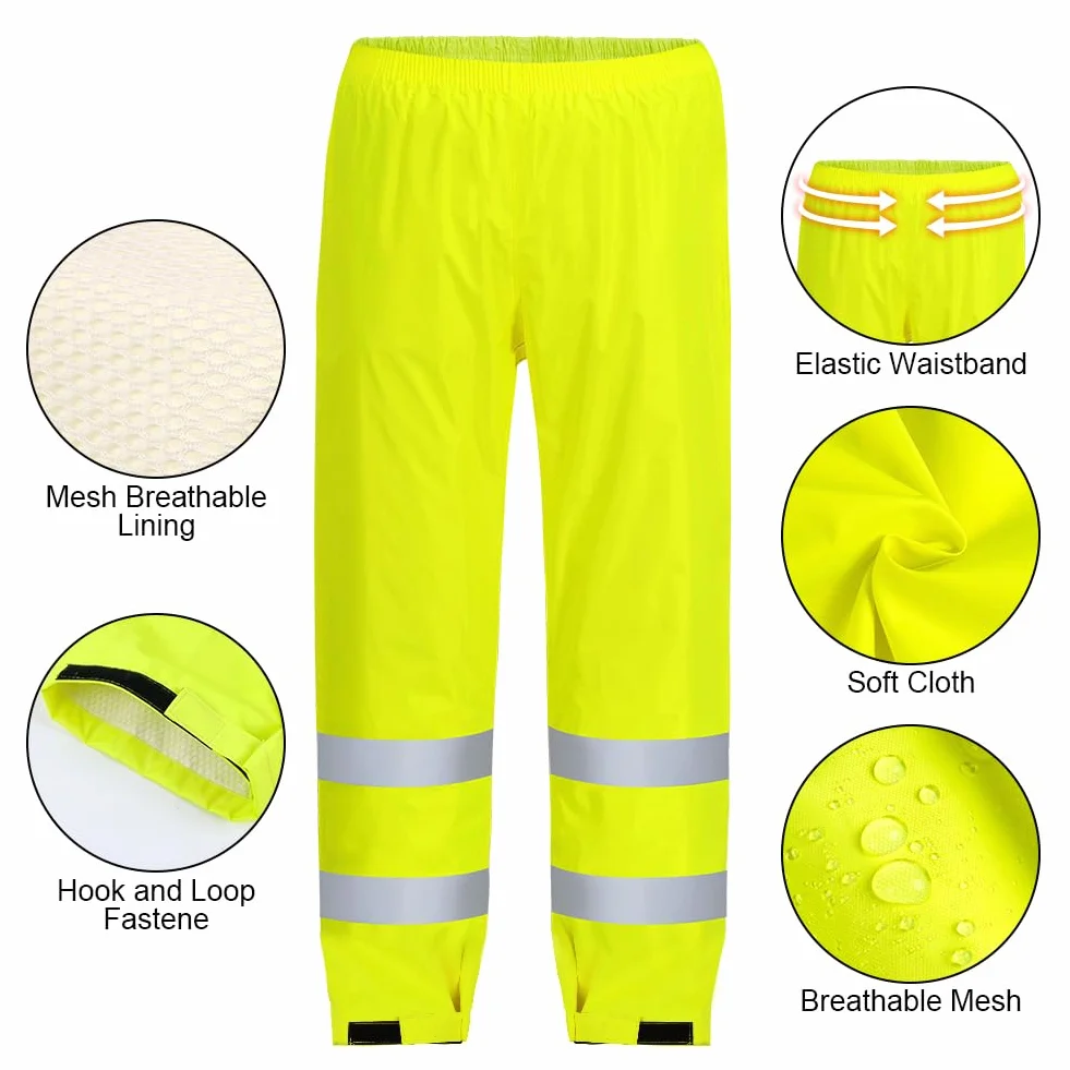 AUYAO Lekkie spodnie przeciwdeszczowe dla mężczyzn i kobiet, fluorescencyjne pomarańczowe/żółte spodnie ostrzegawcze, wiatroszczelne spodnie outdoorowe na rower, spodnie trekkingowe, kempingowe