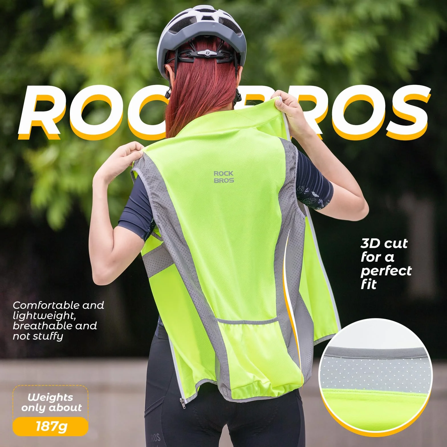 ROCKBROS Odblaskowa Kamizelka Sportowa, Oddychająca, z kieszeniami, Bezpieczna w Nocy, Zapinana na Zamek, Wielofunkcyjna, M-4XL