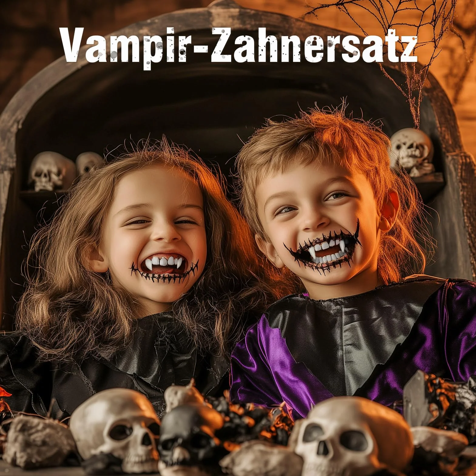 12 par zębów wampirów na Halloween, 4 rozmiary, wampiry, cosplay, pellet, klej do cosplay, rekwizyty, Halloween, demony, czarownica