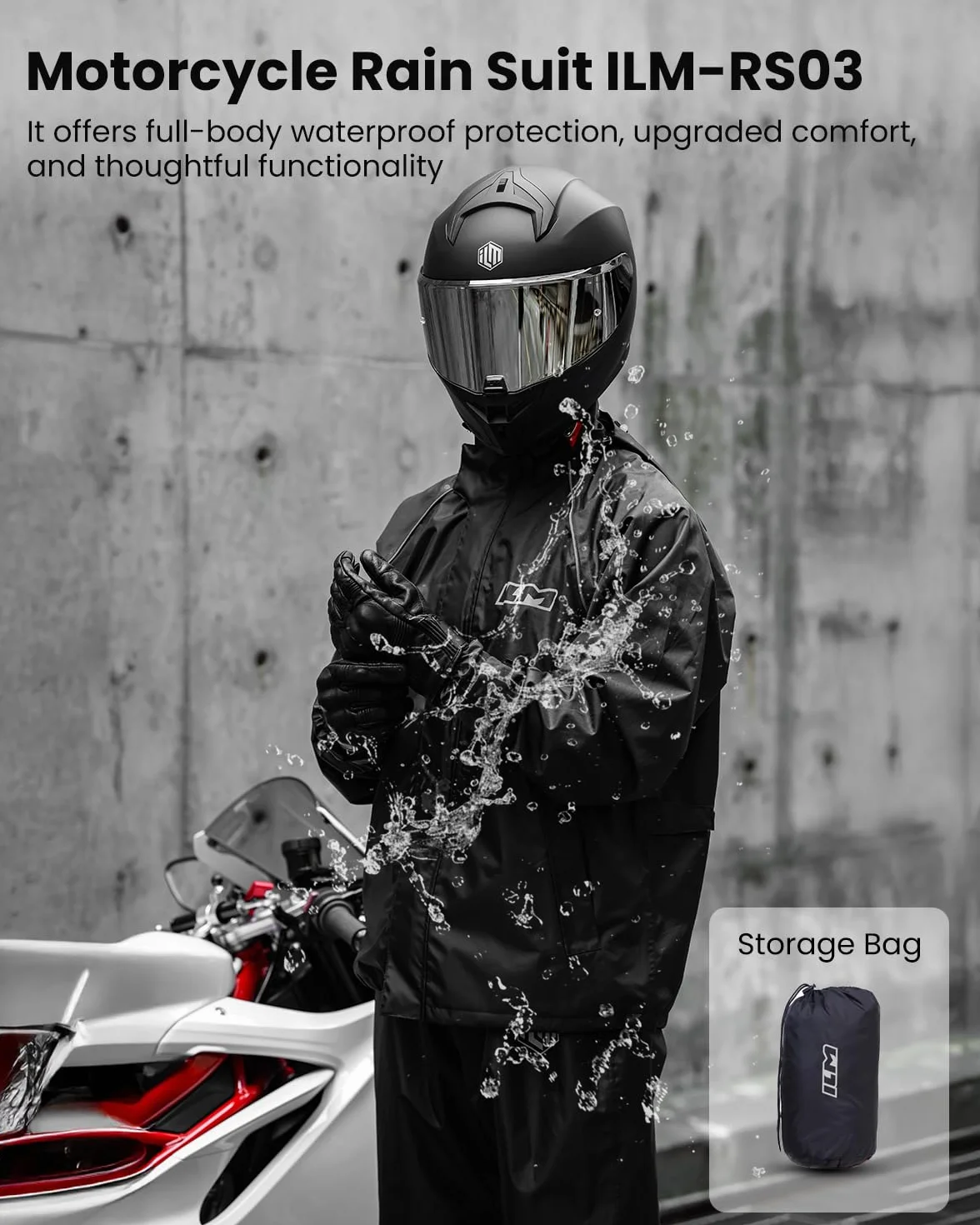 ILM Kombinezon przeciwdeszczowy wodoodporny męski damski kurtka i spodnie pakowalne odblaskowe z ukrytym pokrowcem na buty do motocykla, roweru, wędkowania, wędrówek, kempingu, model RS03