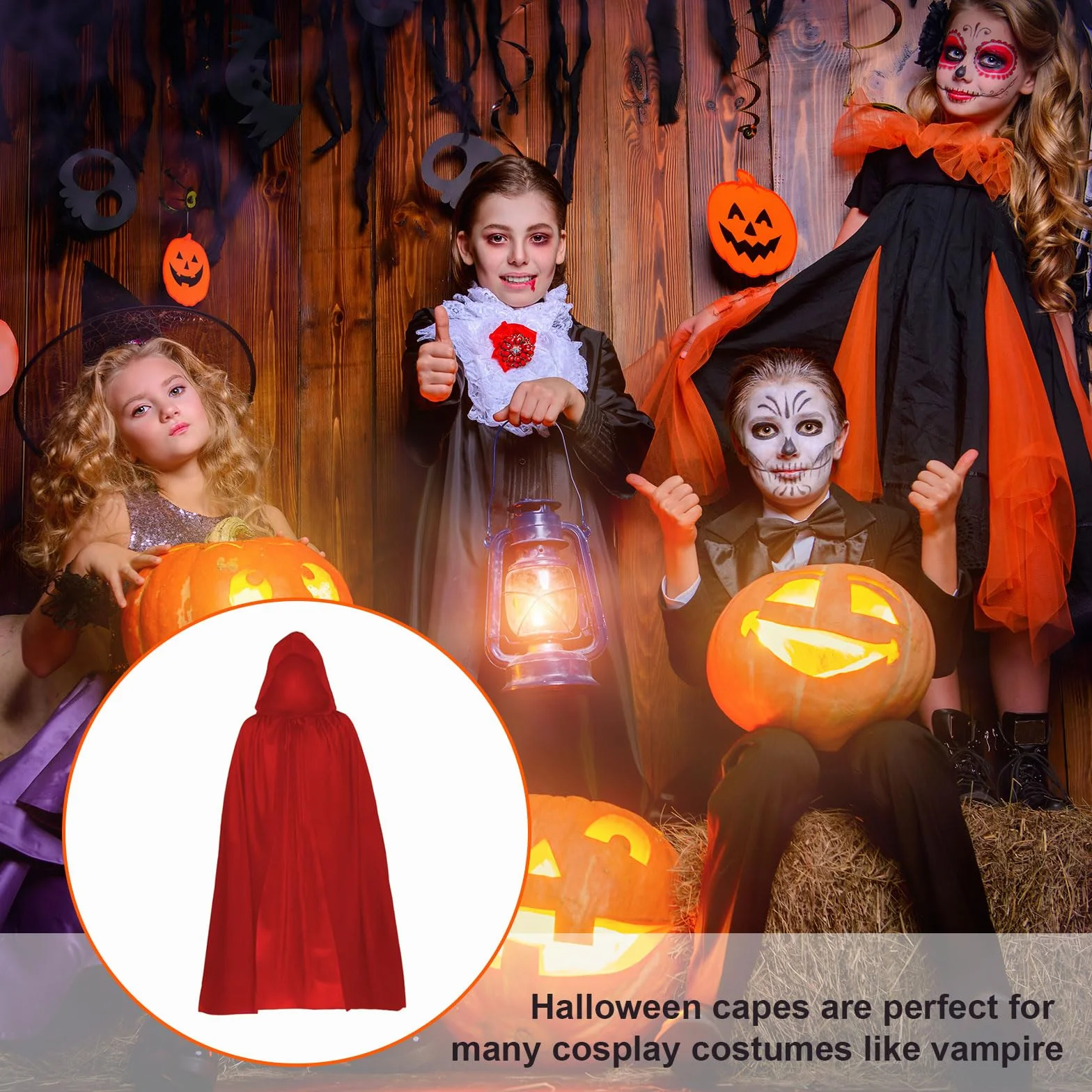 MIVAIUN 90 cm Czerwona Peleryna z Kapturem na Halloween - Czarownica, Akcesoria do Cosplay, Fantazyjny Kostium dla Dorosłych