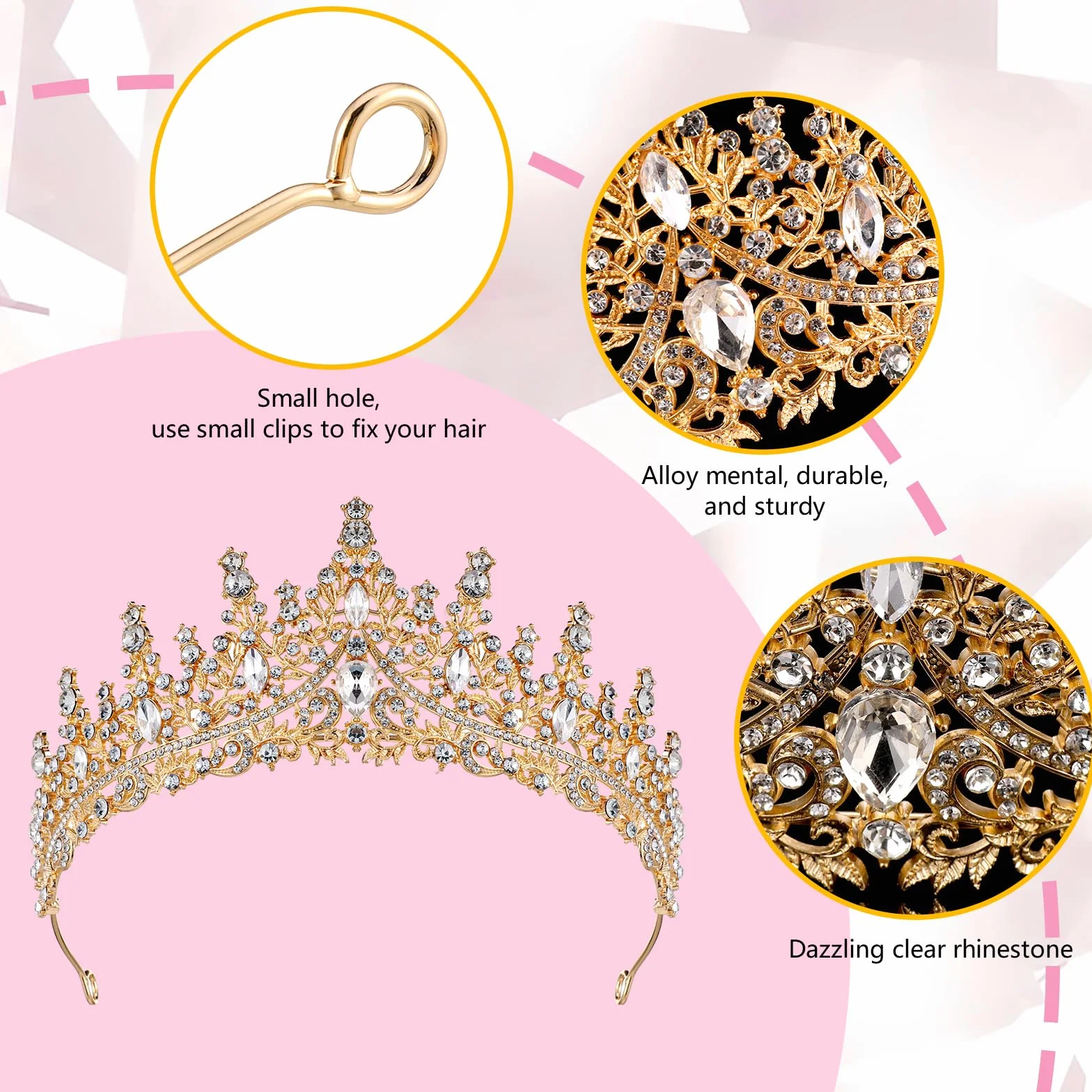 Sibba Tiara korona ślubna, diadem, korona ze strasu, kryształowa korona, dla panny młodej, księżniczki, korona, ozdoba do włosów, korona damska, nakrycie głowy na urodziny, imprezę, studniówkę
