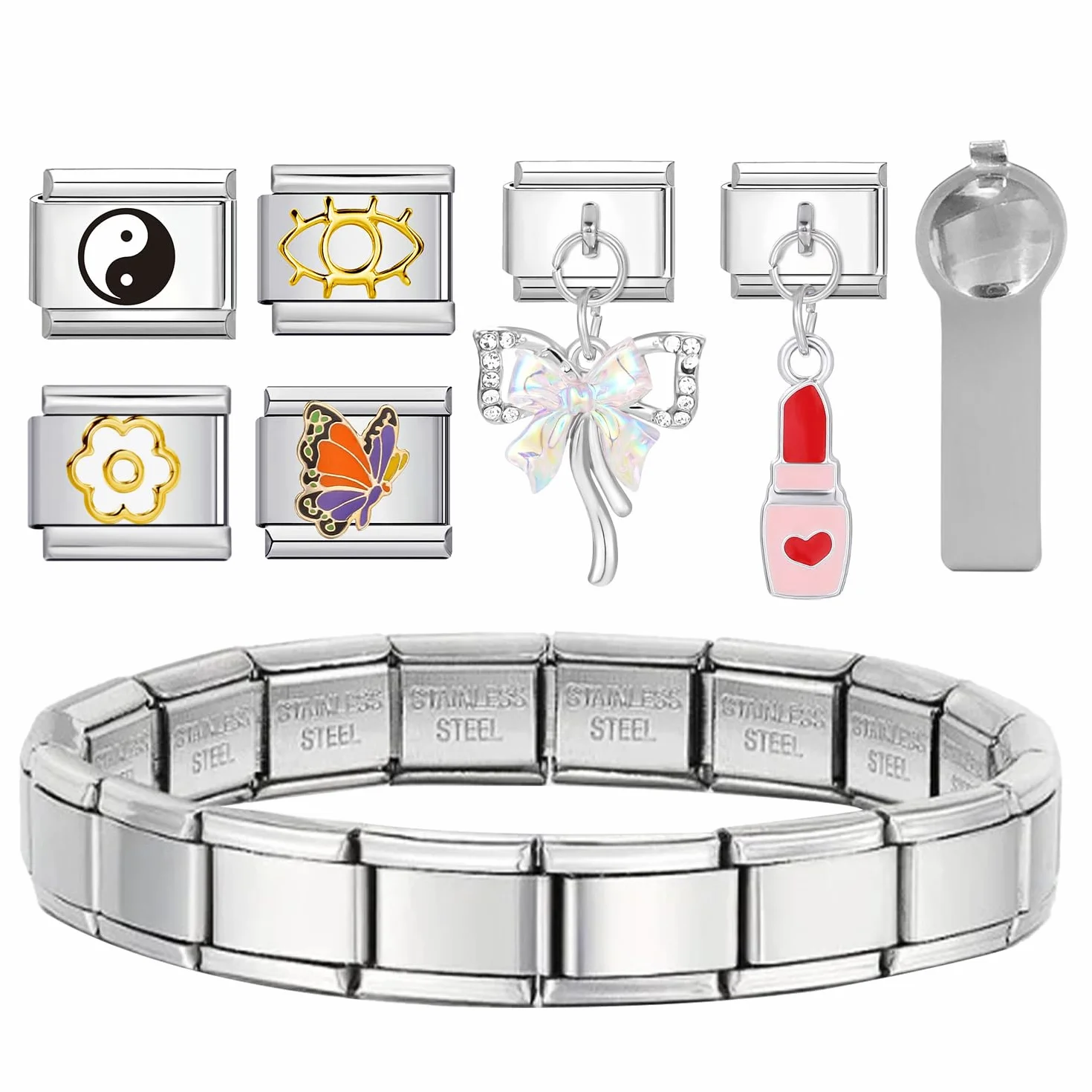 Italian Charms bransoletka, "zrób to sam", 9 mm, zdejmowana, moduły do włoskich bransoletek, charmsy w stylu włoskim, dla kobiet, zdejmowana, klasyczna zawieszka ze stali nierdzewnej z