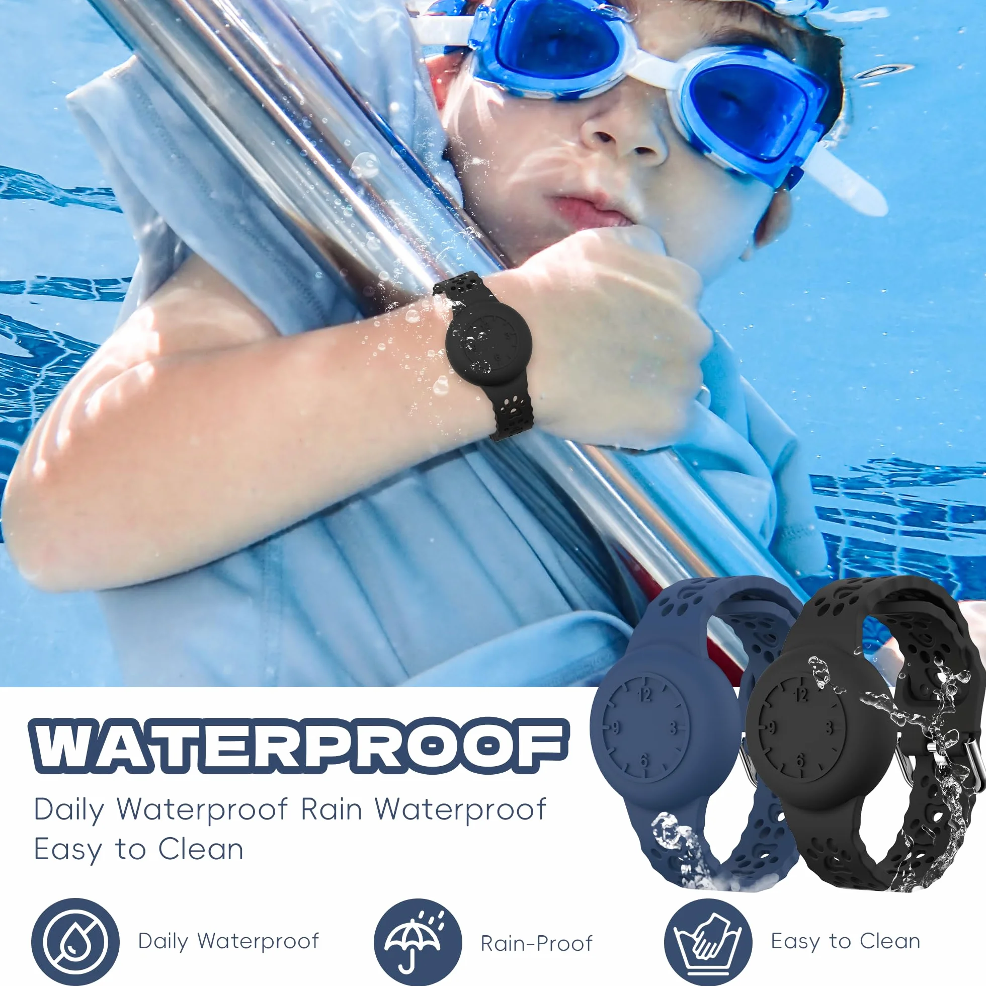 Kids Armband kompatybilny z Apple Airtag, 2 Pack, Wodoodporny Silikonowy Opaska na Nadgarstek z GPS Tracking, Anti-Lost dla Airtag Holder, Midnight Blue/Czarny