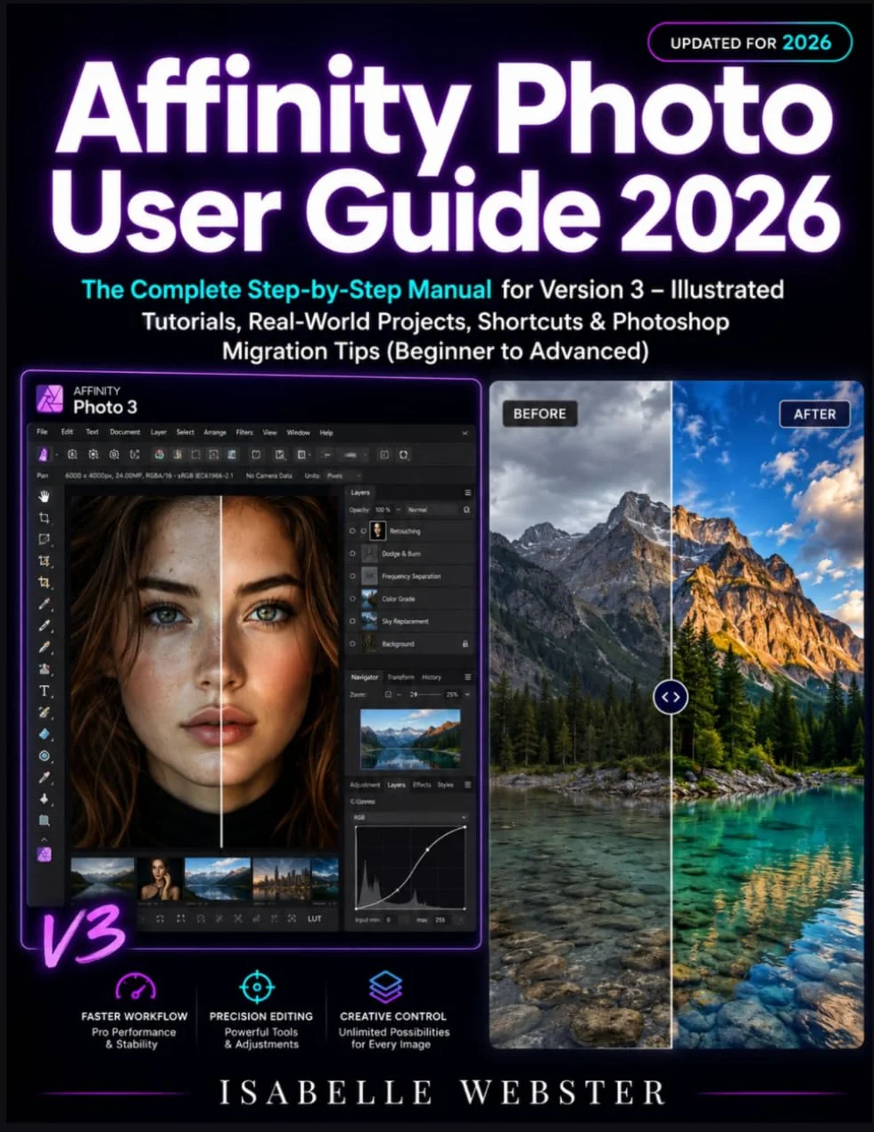 Affinity Photo User Guide 2026: The Complete Step-by-Step Manual for Version 3 – Illustrated Tutorials, Real-World Projects, Shortcuts & Photoshop Migration Tips (Beginner to Advanced)