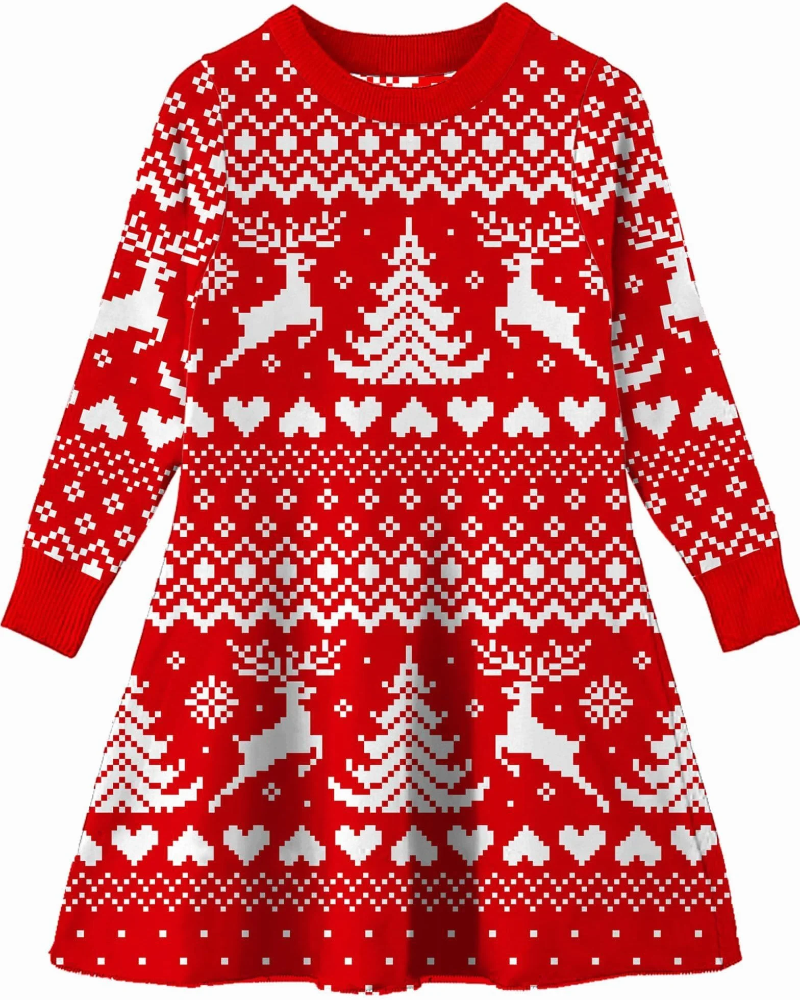AIDEAONE Świąteczna sukienka z dzianiny dla dziewczynek X-Mas czerwona sukienka sweter sukienka