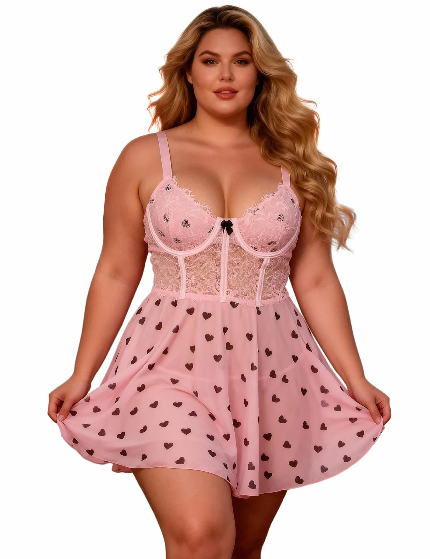 comeondear Damski Zestaw bielizny Koronkowa seksowna bielizna nocna Plus Size Koszule nocne Bielizna nocna Przezroczyste bez rękawów i G-String 2 sztuki
