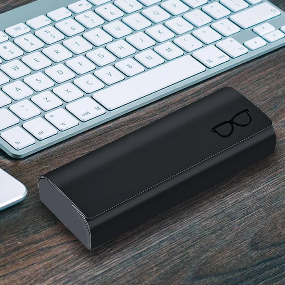 Twarde etui na okulary, przenośne etui na okulary, unisex pudełko do przechowywania ze skóry PU ze ściereczką do czyszczenia - etui na okulary ochronne stojak na okulary dla mężczyzn kobiet do