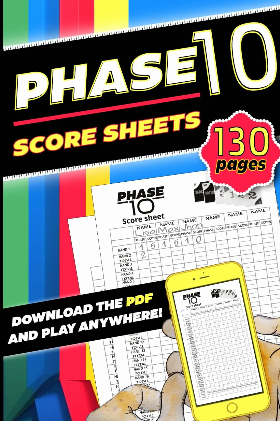 Phase10 Score Sheets - 131 LargePrint Pages | Rules, Tips, 10 Game Variations | Bonus PDF Included | Travel Size 6x9 Score Pad: Track Phase10 Like a ... Perfect for Travel, Game Nights, Family