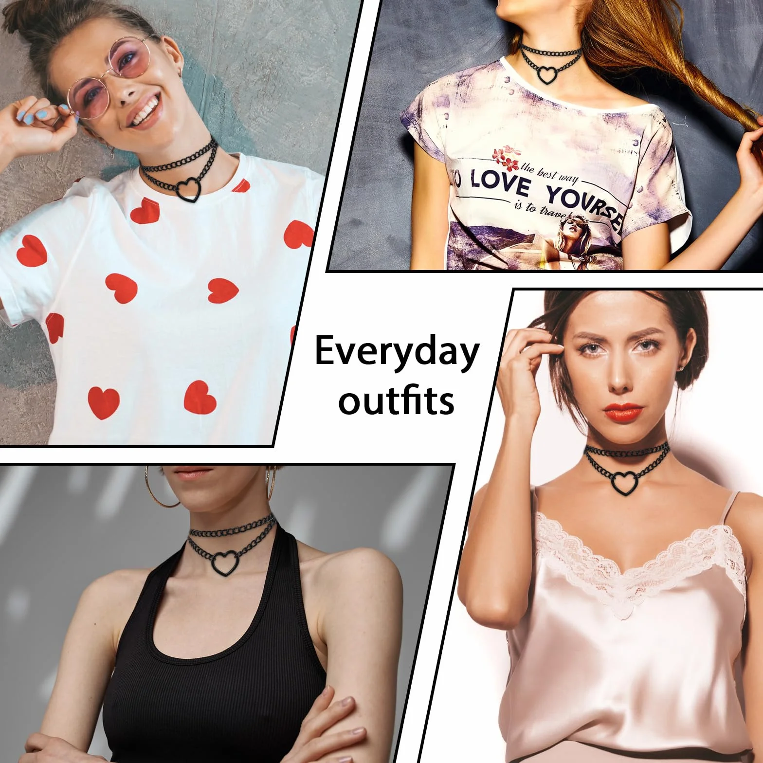 Grevosea Kołnierz typu choker, dla kobiet, regulowany kształt serca, gotycki naszyjnik, czarna skóra, choker, kołnierz lat 80., rave, punk, akcesoria na Halloween, gotyckie stroje, biżuteria, prezent