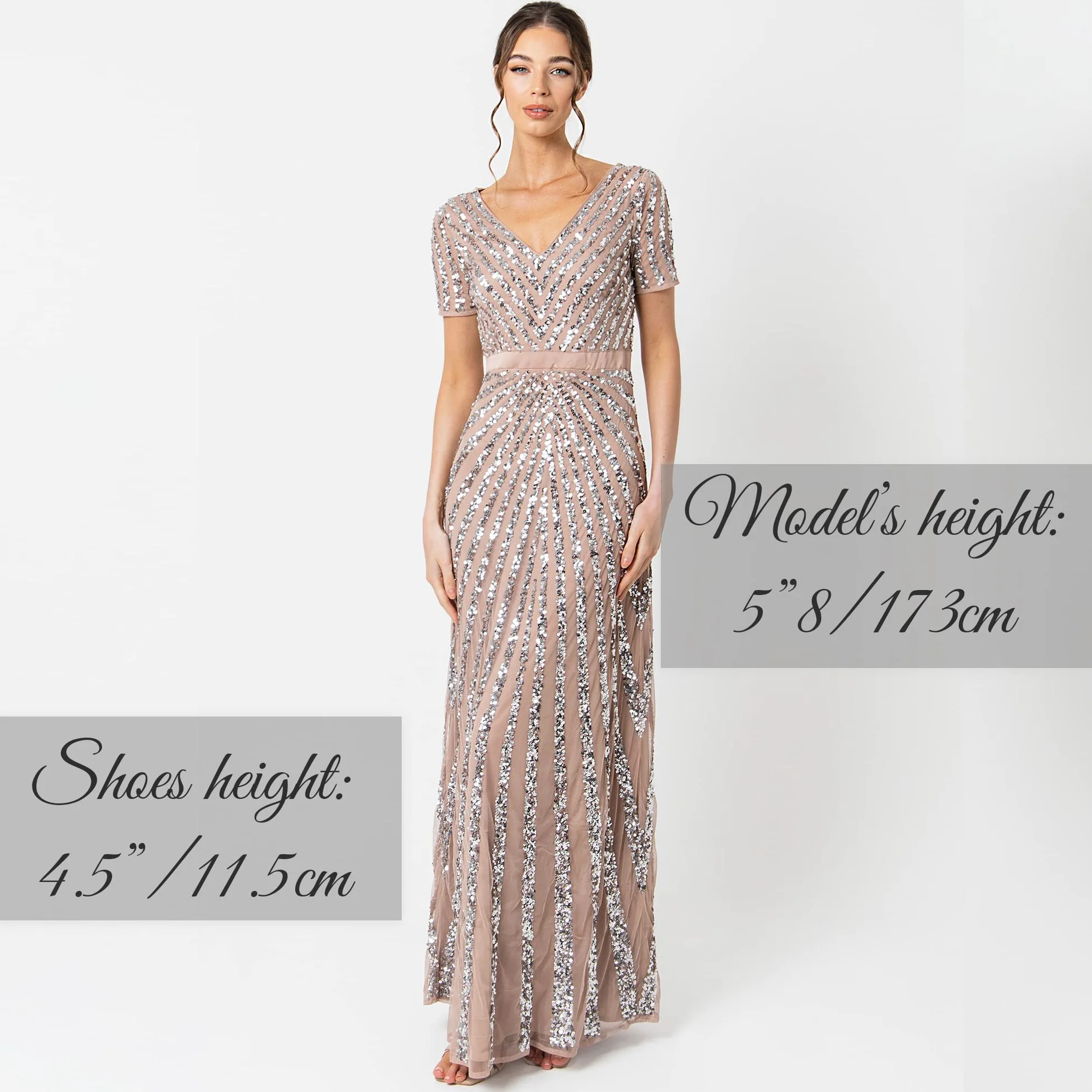 Maya Deluxe Sukienka druhny Kobiety Maya Deluxe zielona lilia z krótkim rękawem w paski zdobiona sukienka maxi