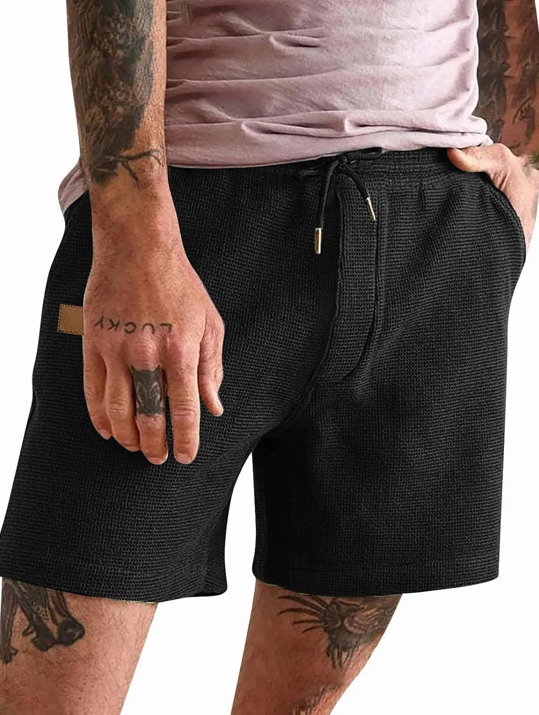 Letnie spodenki męskie Bermudy Szorty ze sznurkiem Męskie spodnie z gniazdem pszczelim Lato Casual