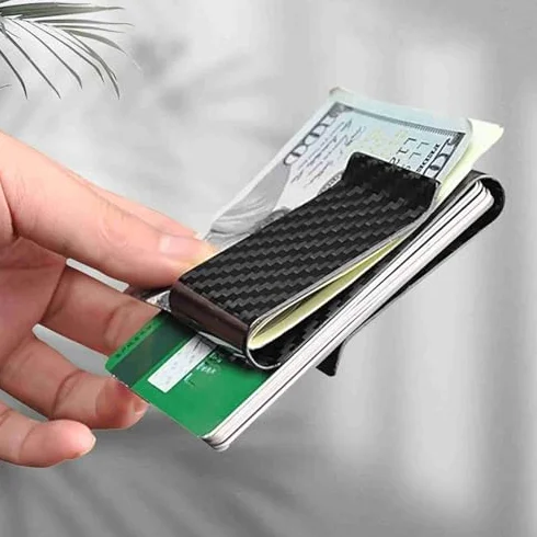 Portfel z Klipsem na Pieniądze z Włókna Węglowego Ultralight Business Money Cash Clip Cards Credit Clamp Wallet Przenośny Wizytownik dla Kobiet Mężczyzn