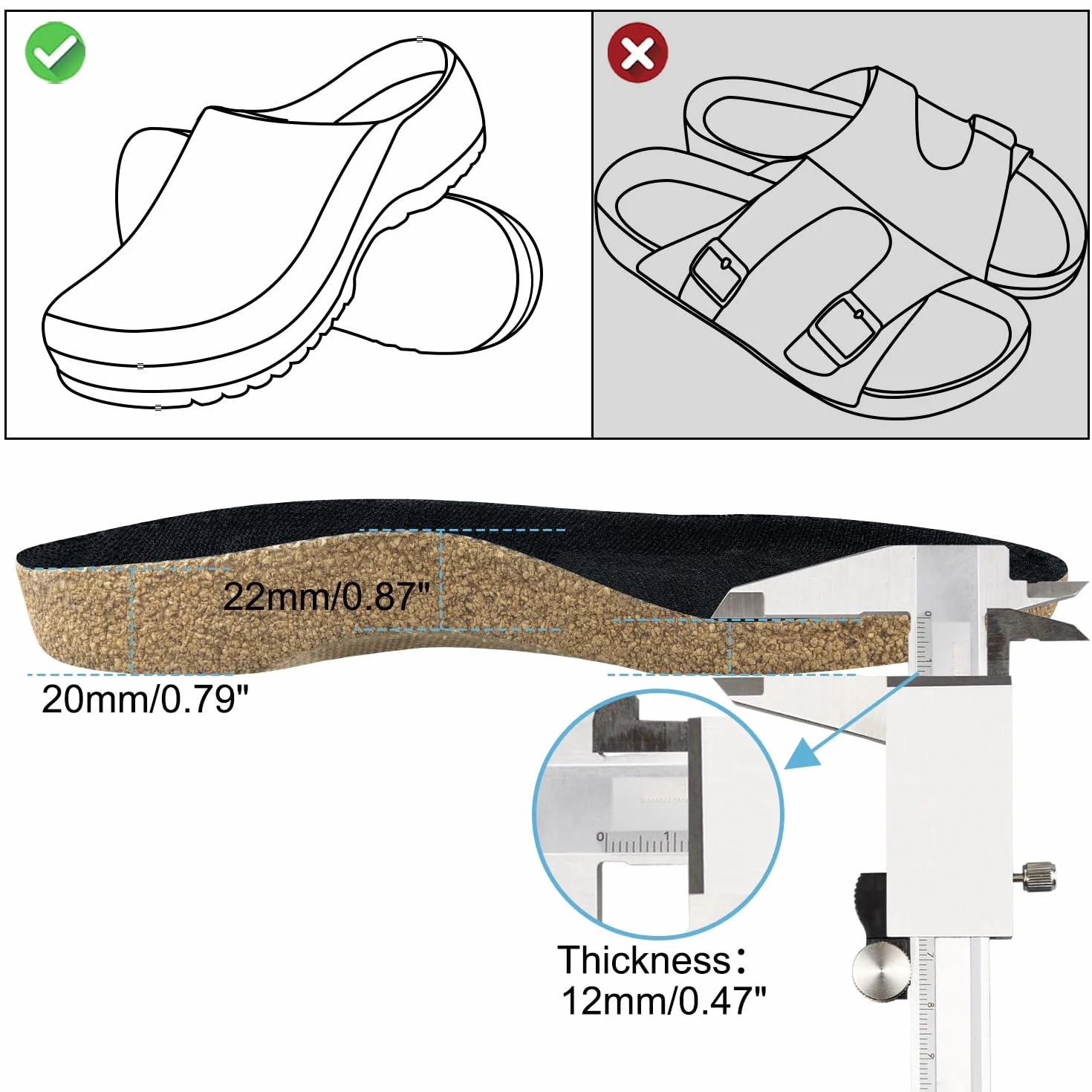 Endoto Wkładki do Birkenstock Super Birki Clog Butów, Zamiennik Korek Wkladka Zamienne Insoles Replacement Insert-42 EU