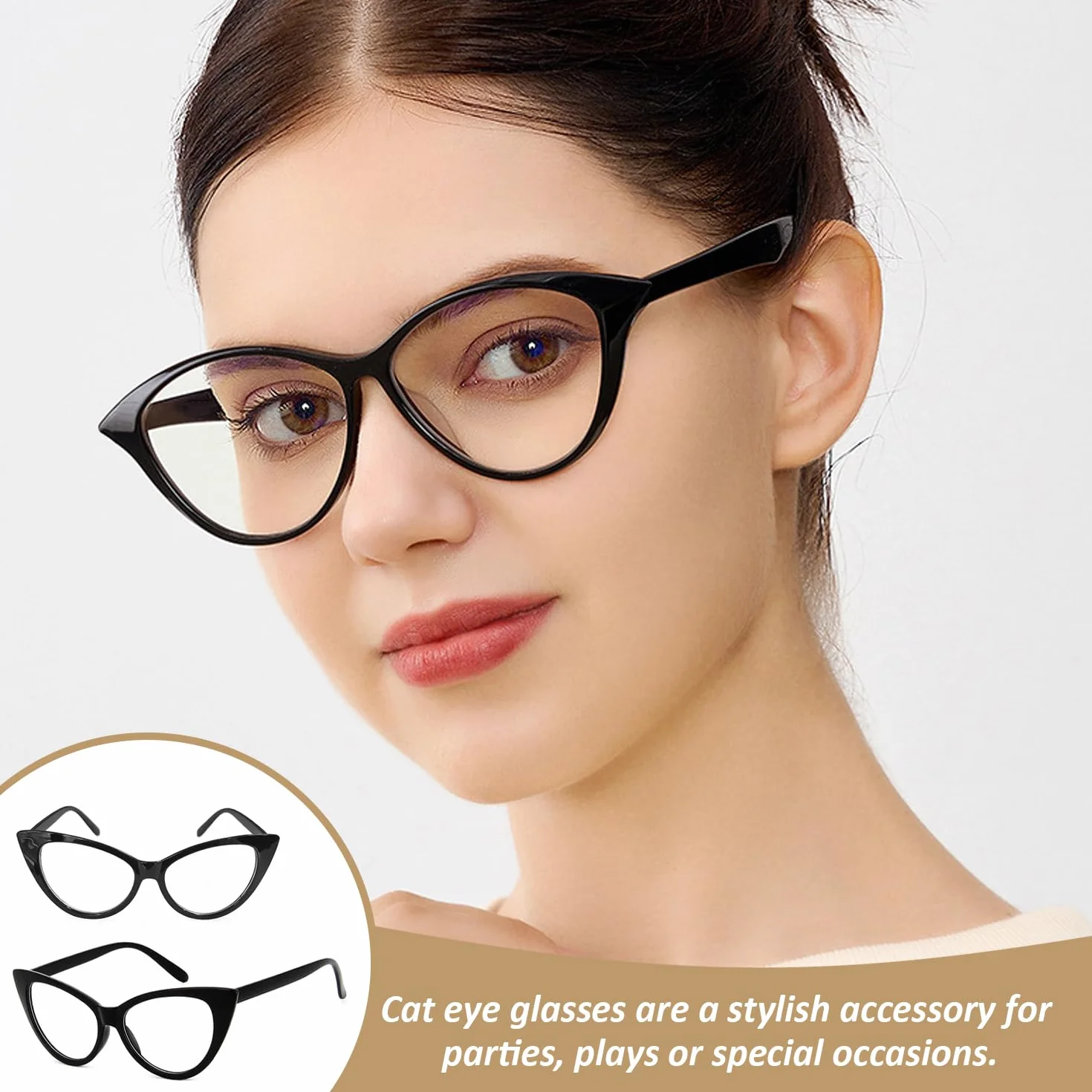 1 x duże okulary z kocim okiem, spersonalizowane damskie lusterko na imprezę, okulary karnawałowe retro, czarny