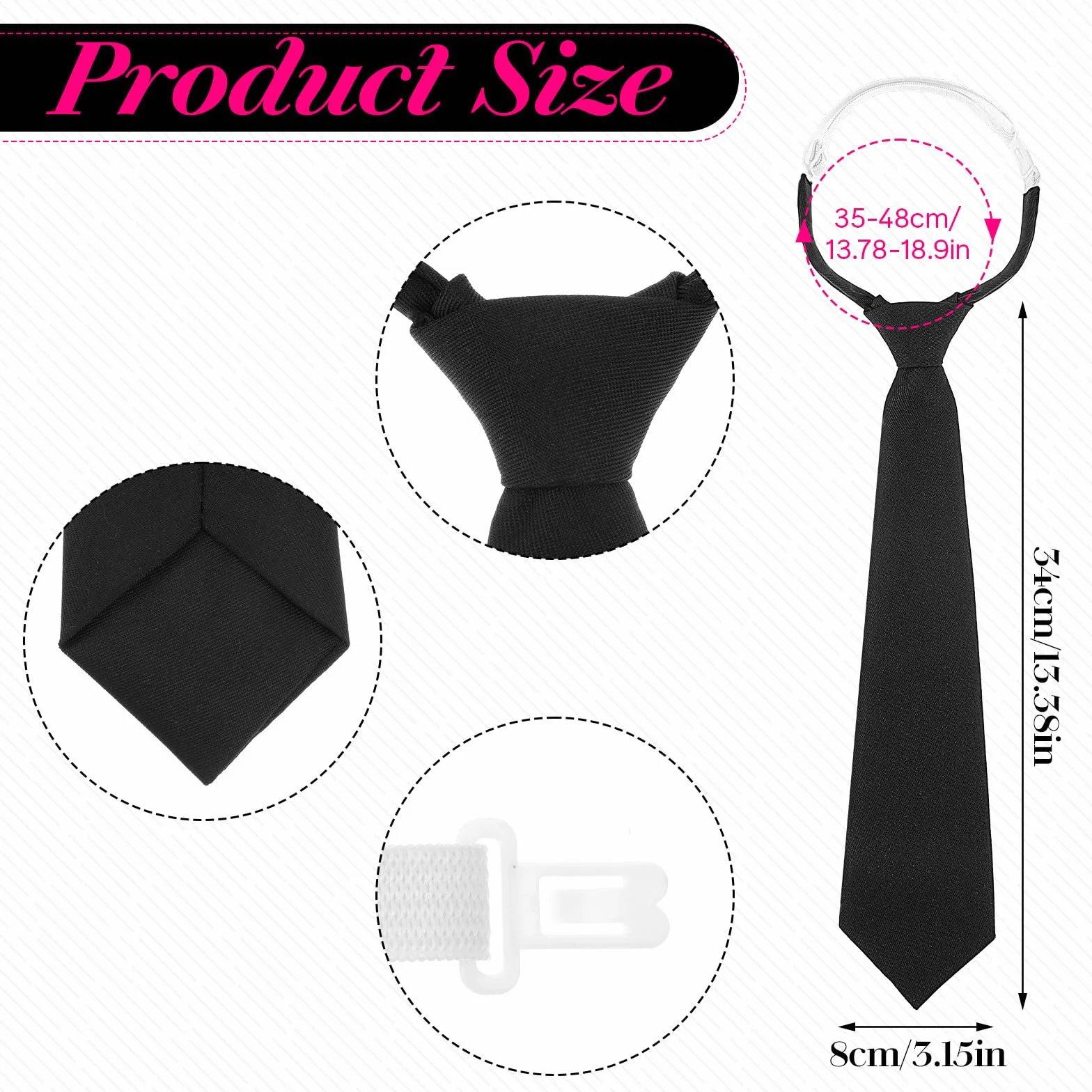 Czarny krawat dla kobiet, 33 cm, wstępnie zawiązany, regulowany, damski krawat dla kobiet, mundurki szkolne, gradacja, biznes, ślub, cosplay, krawat, Czarny, 13.38 inch