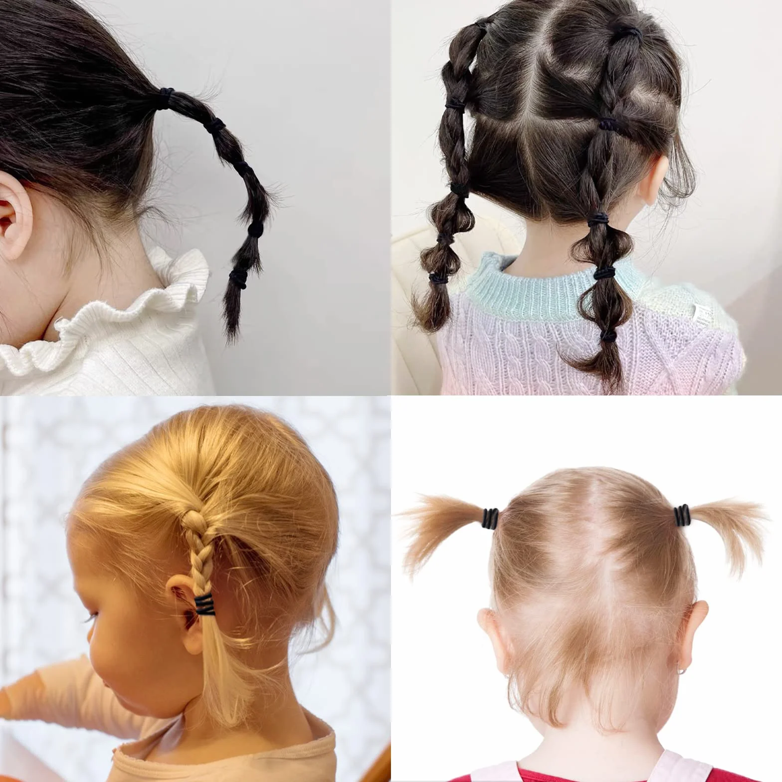 100 szt Czarny Mini Małe Gumki do włosów, Cienkie elastyczne opaski do włosów dla cienkich pasemek, warkoczy i fryzur dziecięcych, Niewidoczne gumki do włosów dla dziewczynek i małych dzieci