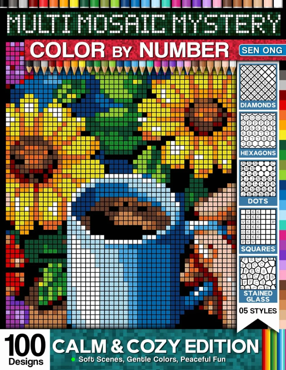 Calm & Cozy Edition Multi Mystery Mosaic Color By Number: Soft Scenes, Gentle Colors, Peaceful Fun
