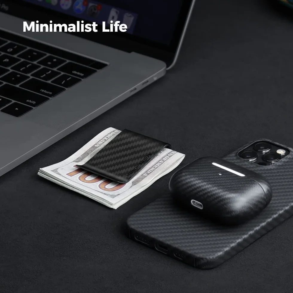 Carbon Fiber portfel z klamrą do pieniędzy, uchwyt na karty kredytowe CLL CARBONLIFE klipsy dla mężczyzn, srebro, m