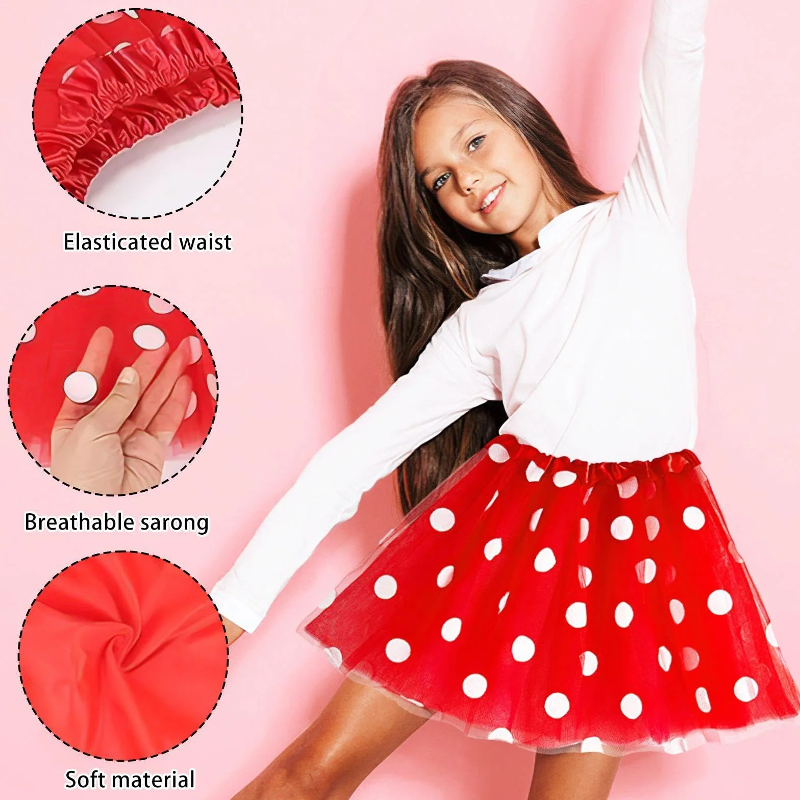 1 sztuka Red Polka Dot -Rock, klasyczna modna spódnica księżniczki, dziewczęcy tutu, kostium występowy, rekwizyt, kostium na imprezę wakacyjną, czerwony, M