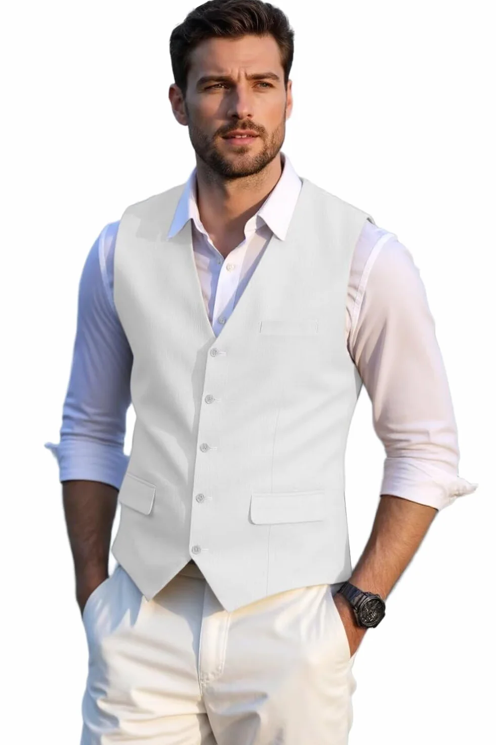 Solovedress Męska elegancka kamizelka do garnituru, na lato, lniana kamizelka na wesele i imprezę