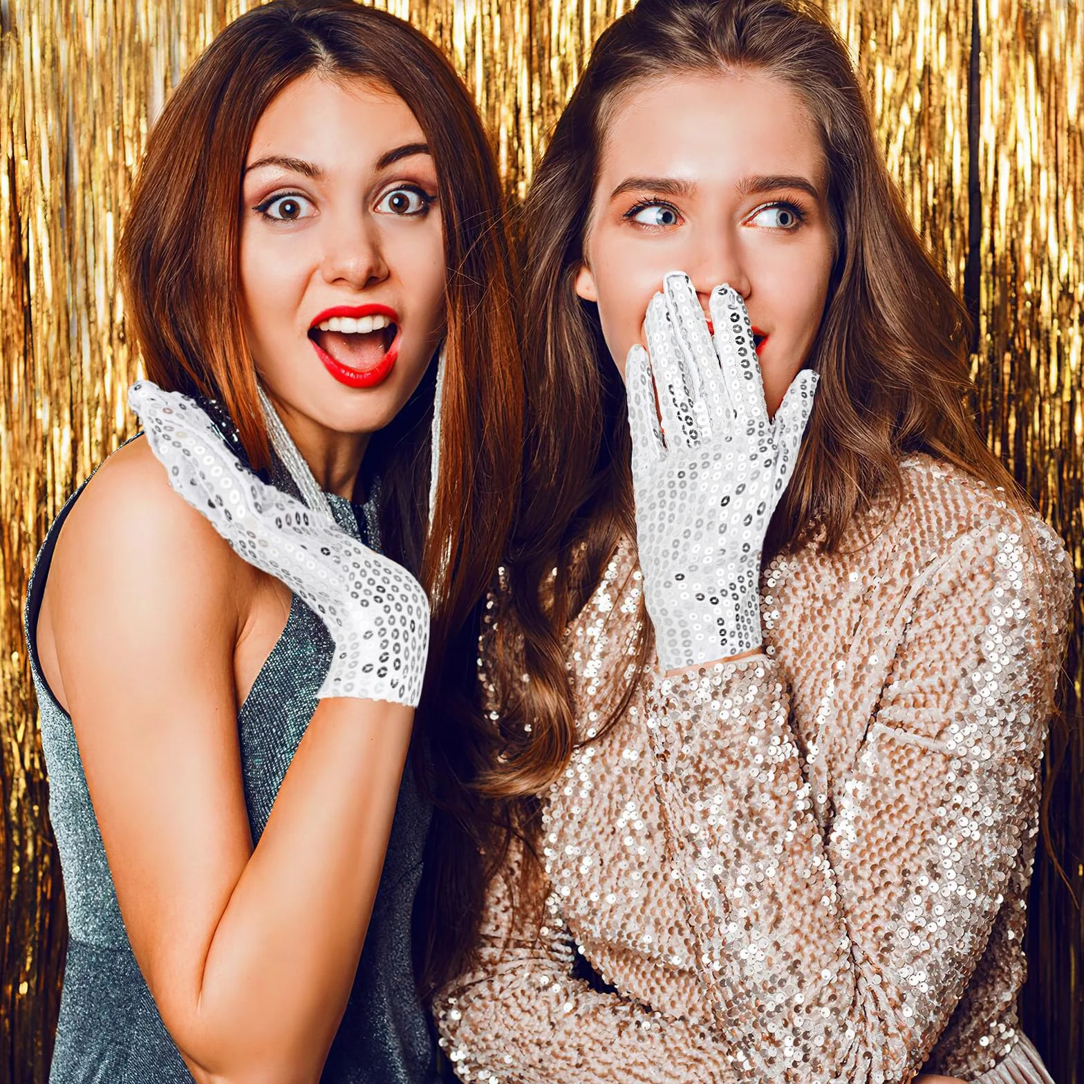 Lusofie Rękawiczki z cekinami srebro Performance Rhinestone damskie rękawiczki brokatowe na imprezę kostiumowe koordynowane rękawiczki na imprezę modową przyciągające wzrok prezent na Boże Narodzenie