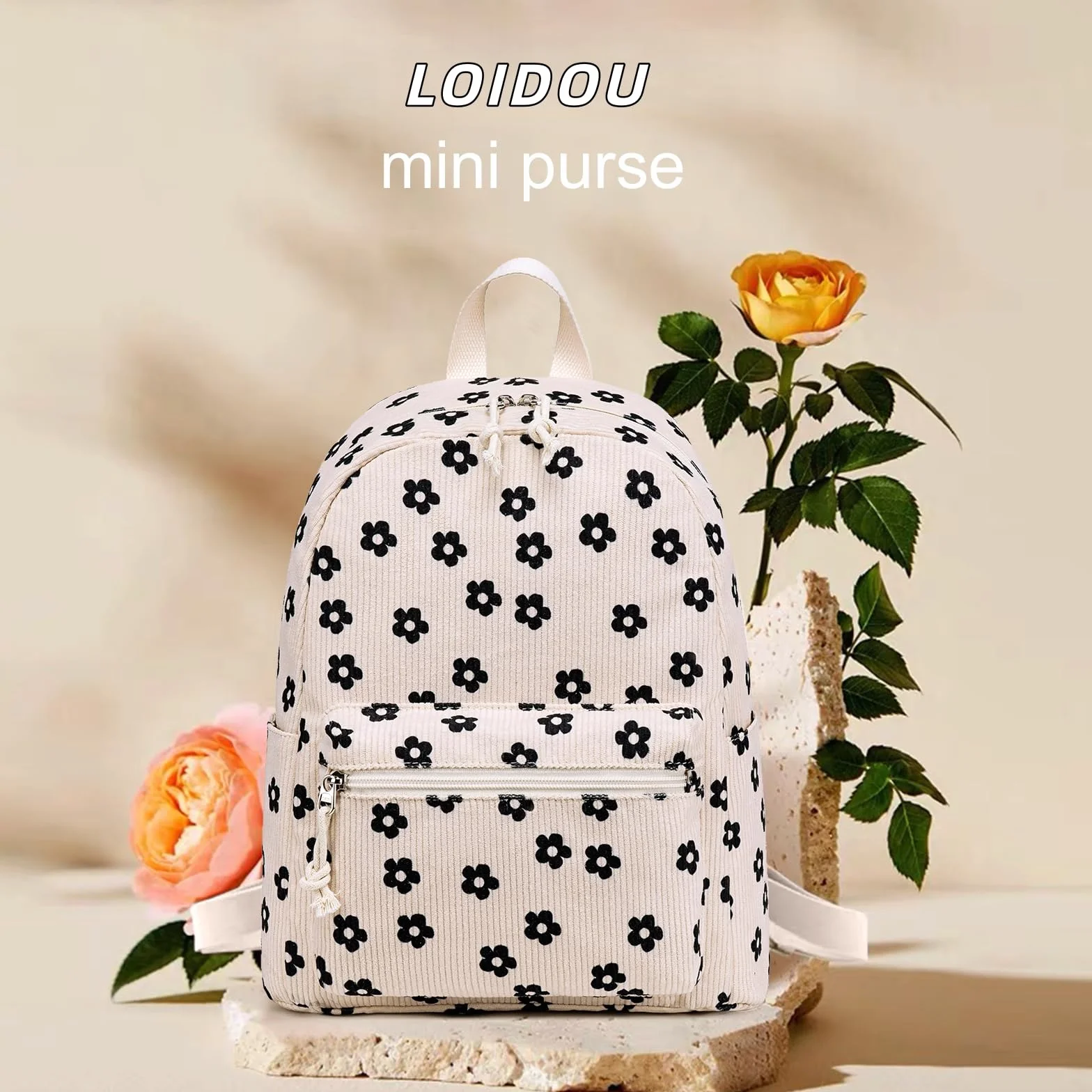 LOIDOU Mały plecak damski, dziewczęcy plecak z małym miasteczkiem, luźny sztruksowy plecak dzienny, mini portfel do szkoły, pracy, na podróż, na zakupy