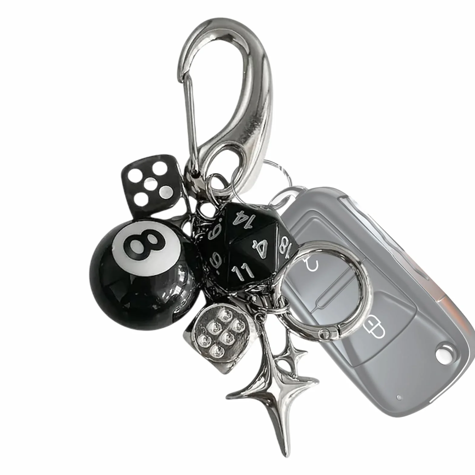 Dice Bag Charm, Cute Retro Pendant, Metal Dice Design with Multipurpose Keyrings Accessories and Fashion Ornaments, (1 Piece, Silver), Perfect for Personalizing Backpacks, Purses