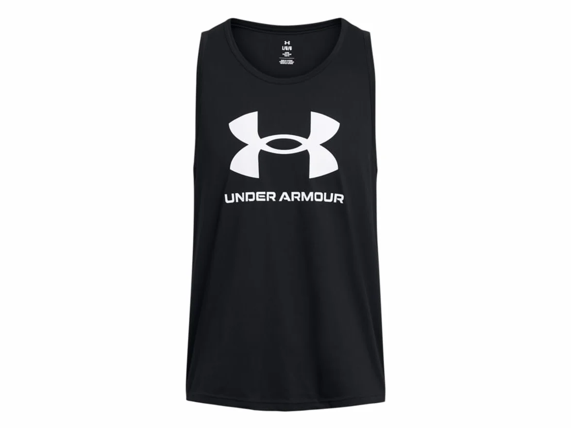 Under Armour Męska koszulka bez rękawów z logo sportowego, (001) czarny/biały, L