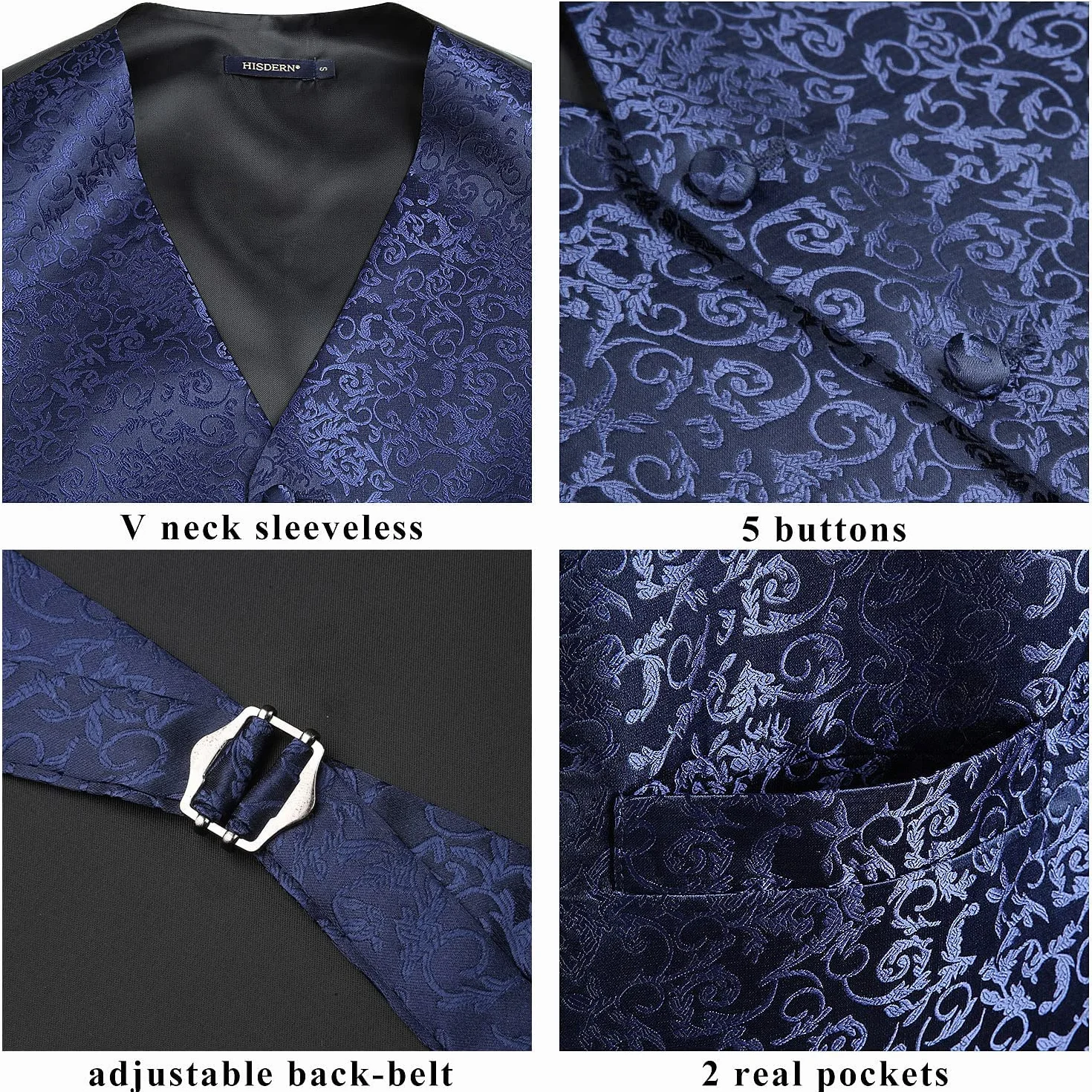 HISDEREN męska kamizelka paisley kwiatowy żakardowy krawat kieszonkowy kwadrat chusteczka wesele biznes dopasowana kamizelka komplet garniturów XS-6XL
