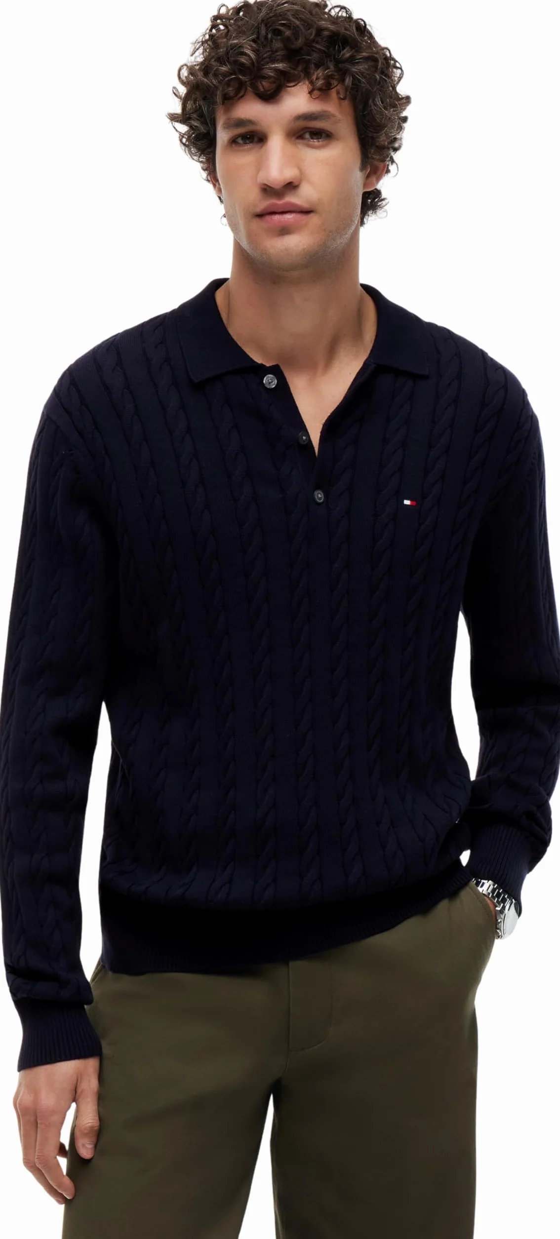 Tommy Hilfiger Sweter pullover Mężczyźni Classic Cotton Cable Ls Polo Mw0mw41955