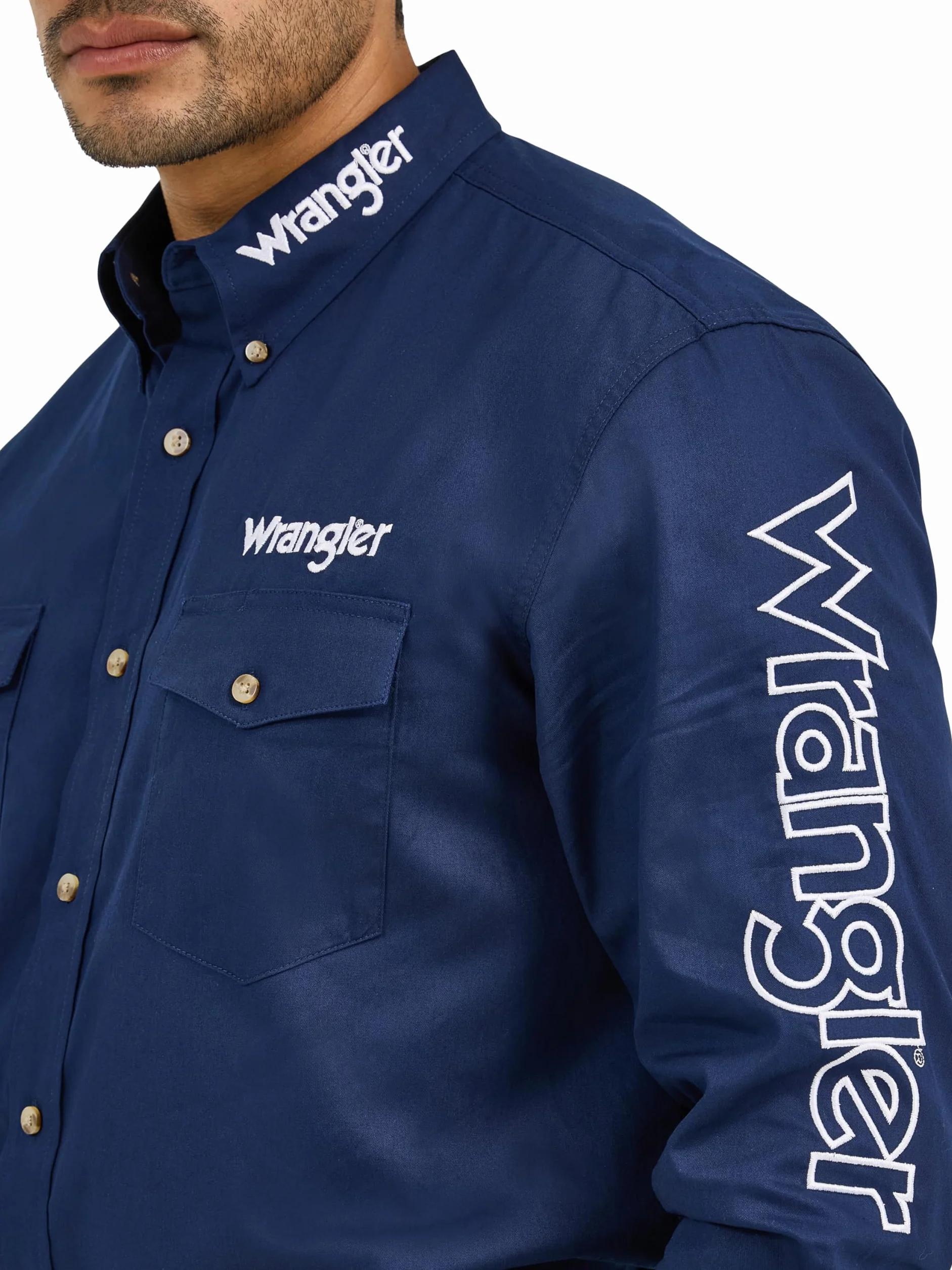 Wrangler Koszula na guziki Mężczyźni Men's Logo Two Pocket Sleeve Shirt (1 w zestawie)