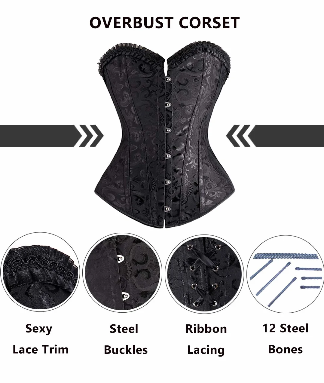 SLIMBELLE® Damski gorset w stylu vintage, klasyczny, stalowy, wiązany, seksowny top ze stringami, bielizna ślubna, body